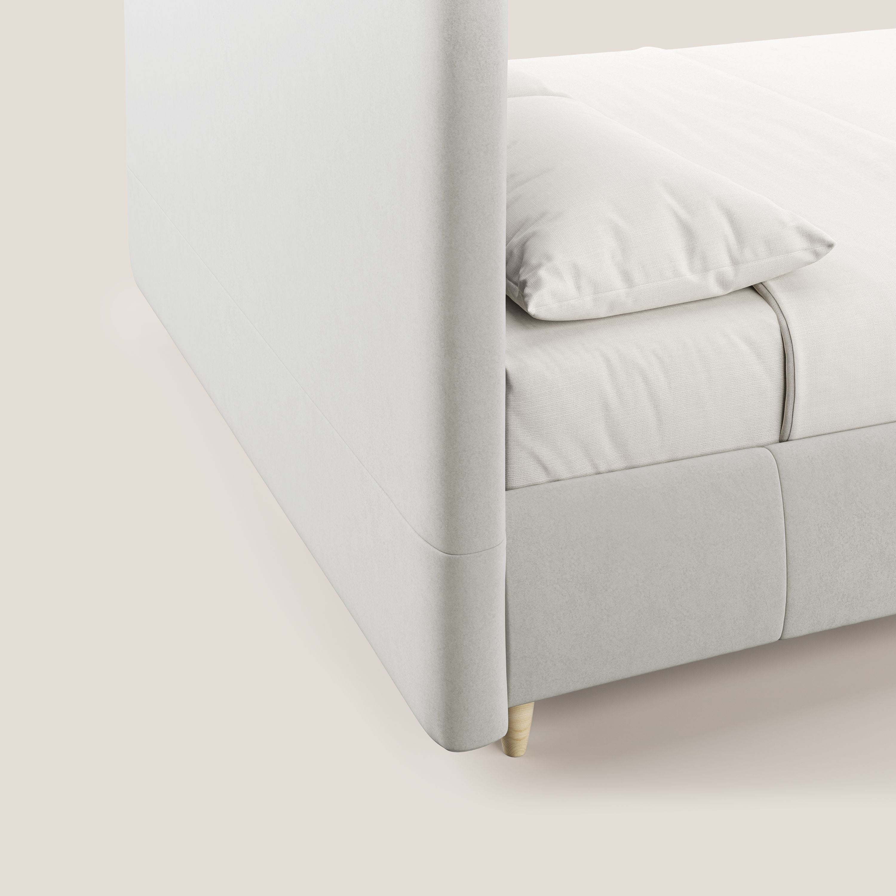 Laura letto imbottito contenitore e sfoderabile in microfibra velluto impermeabile T09 panna - divani.store