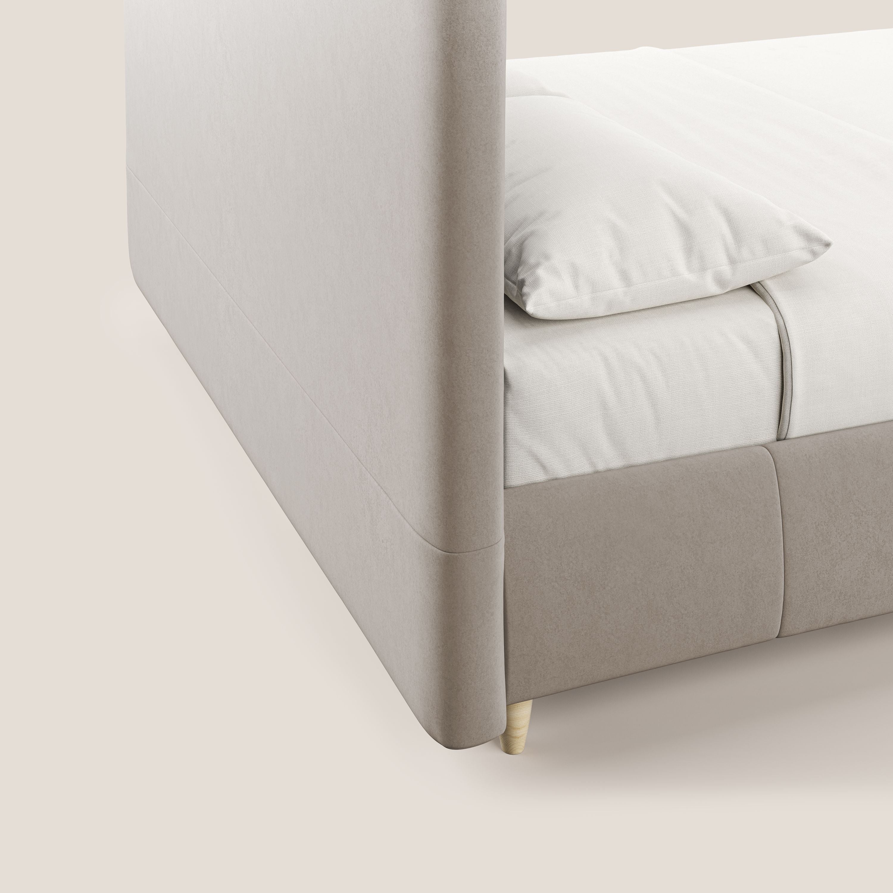 Laura letto imbottito contenitore e sfoderabile in microfibra velluto impermeabile T09 tortora - divani.store