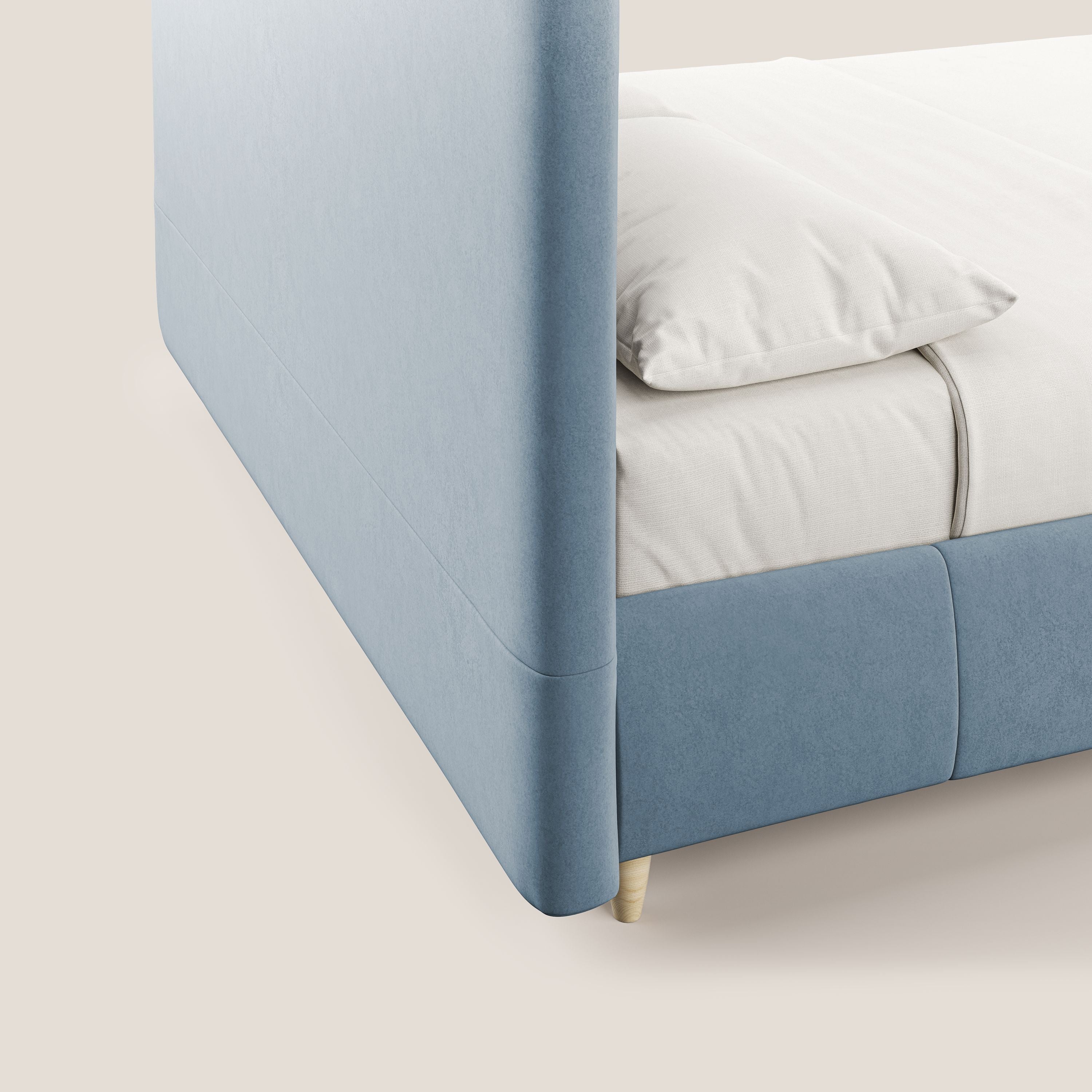 Laura letto imbottito contenitore e sfoderabile in microfibra velluto impermeabile T09 carta da zucchero - divani.store
