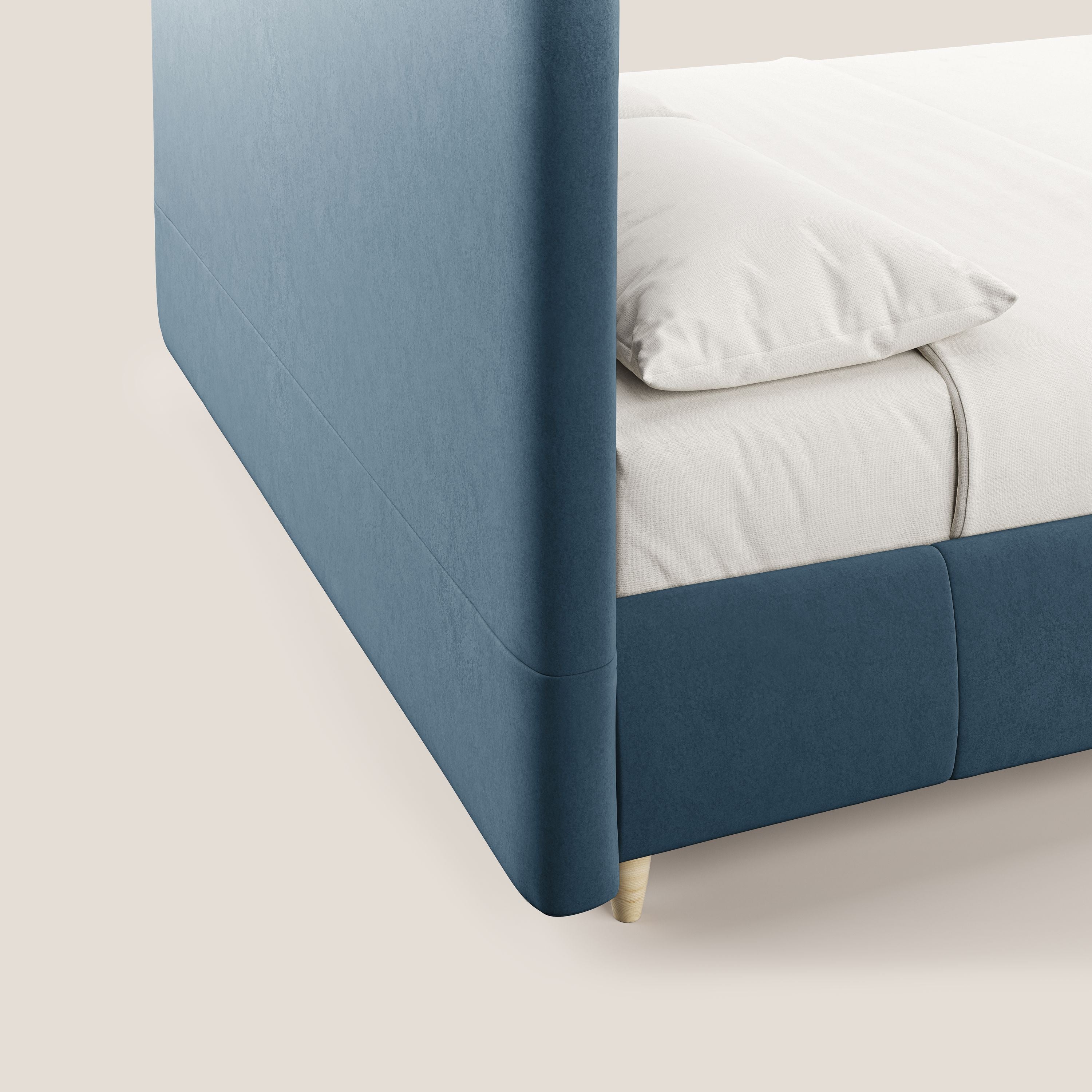 Laura letto imbottito contenitore e sfoderabile in microfibra velluto impermeabile T09 blu - divani.store