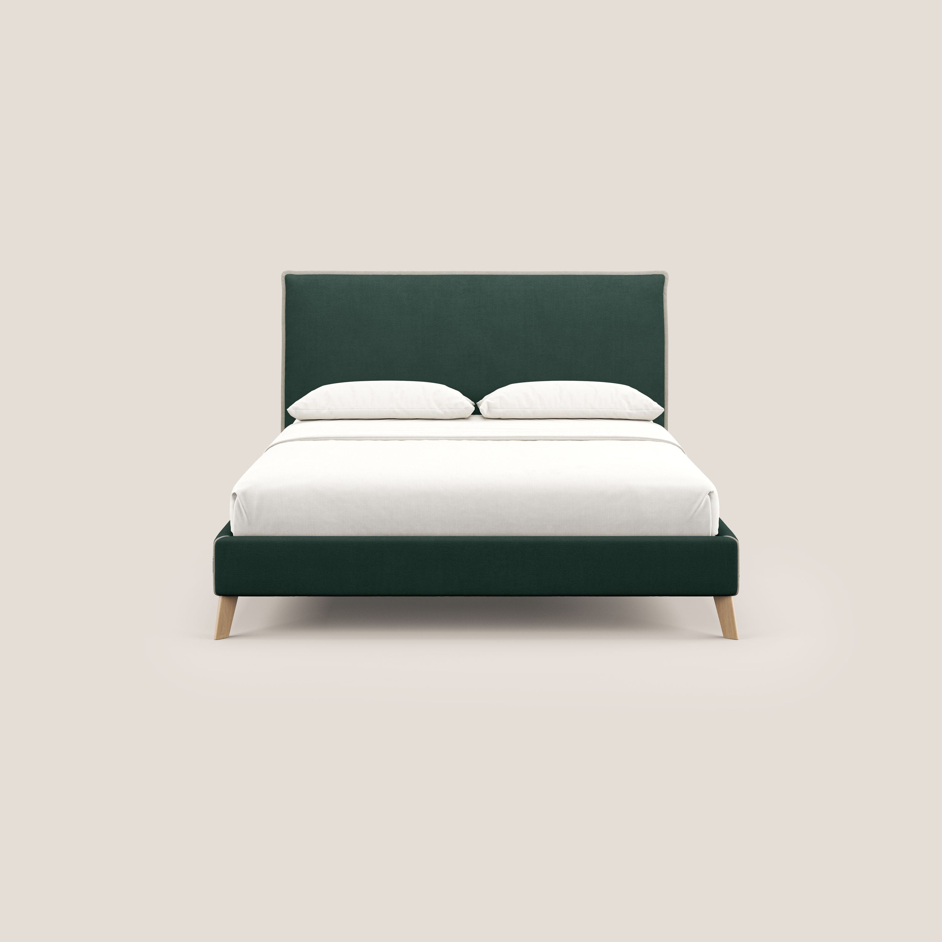 Leila letto imbottito con piedini legno in tessuto smacchiabile T17 verde - tortora - divani.store