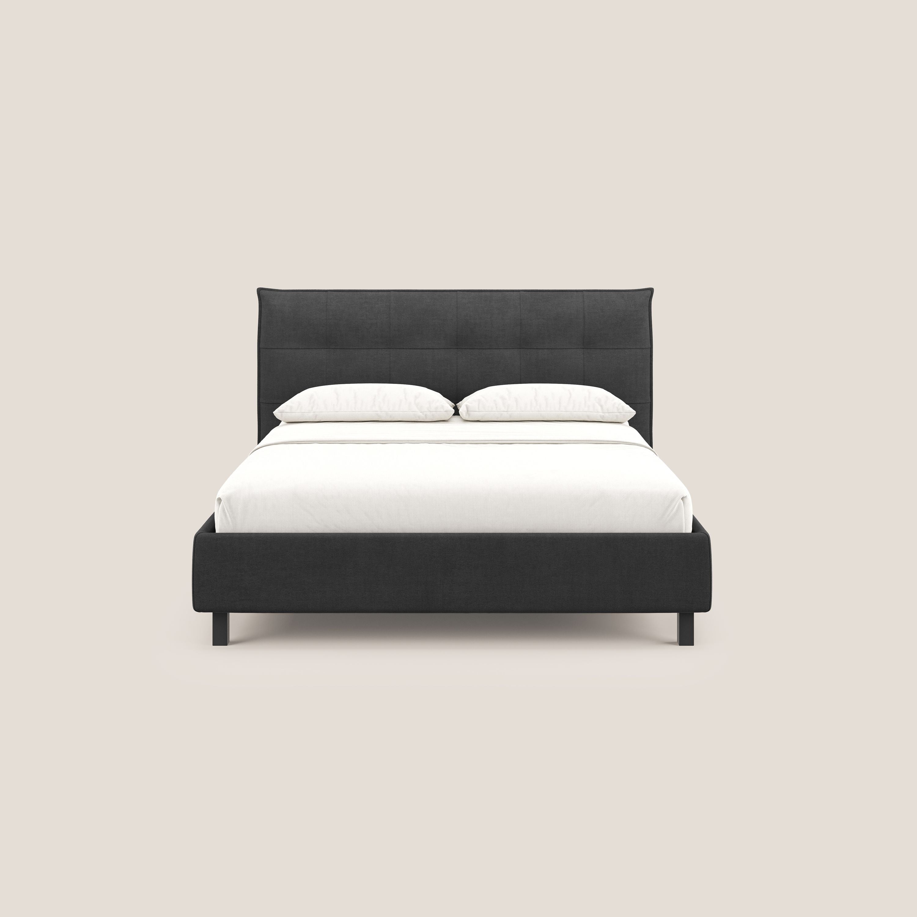 Liam letto contenitore con testata trapuntata in tessuto smacchiabile T17 antracite - divani.store