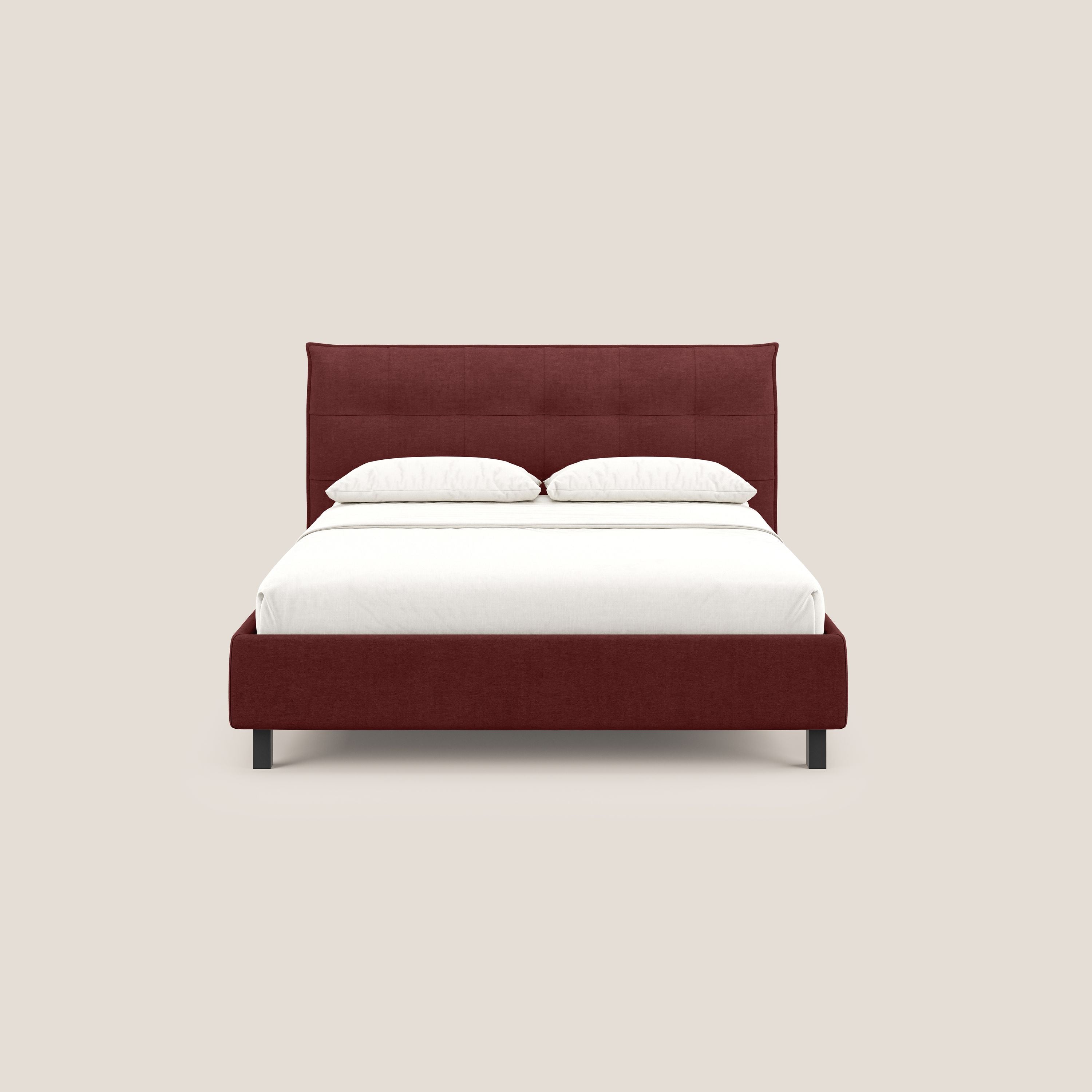Liam letto contenitore con testata trapuntata in tessuto smacchiabile T17 rosso - divani.store