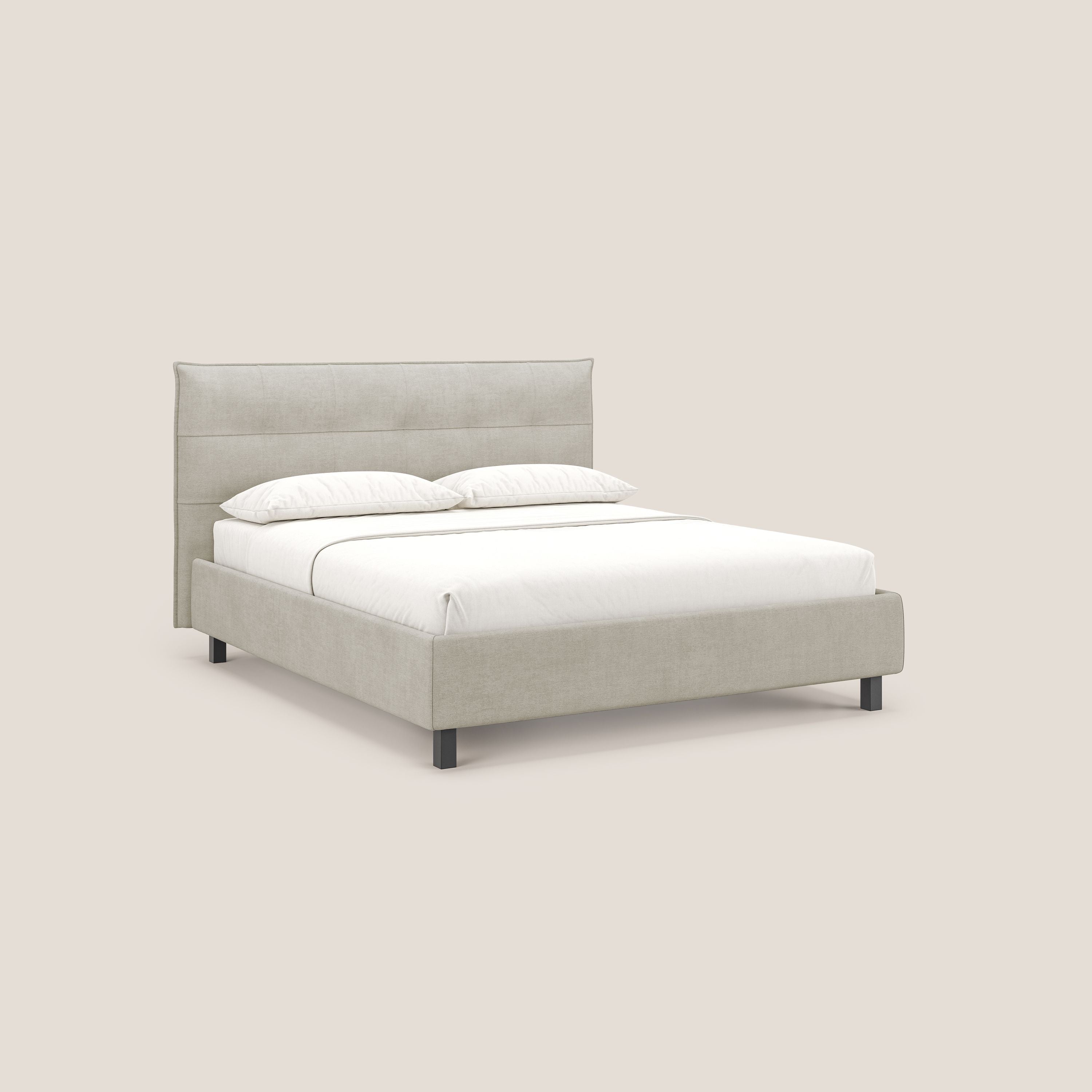 Liam letto contenitore con testata trapuntata in tessuto smacchiabile T17 panna - divani.store