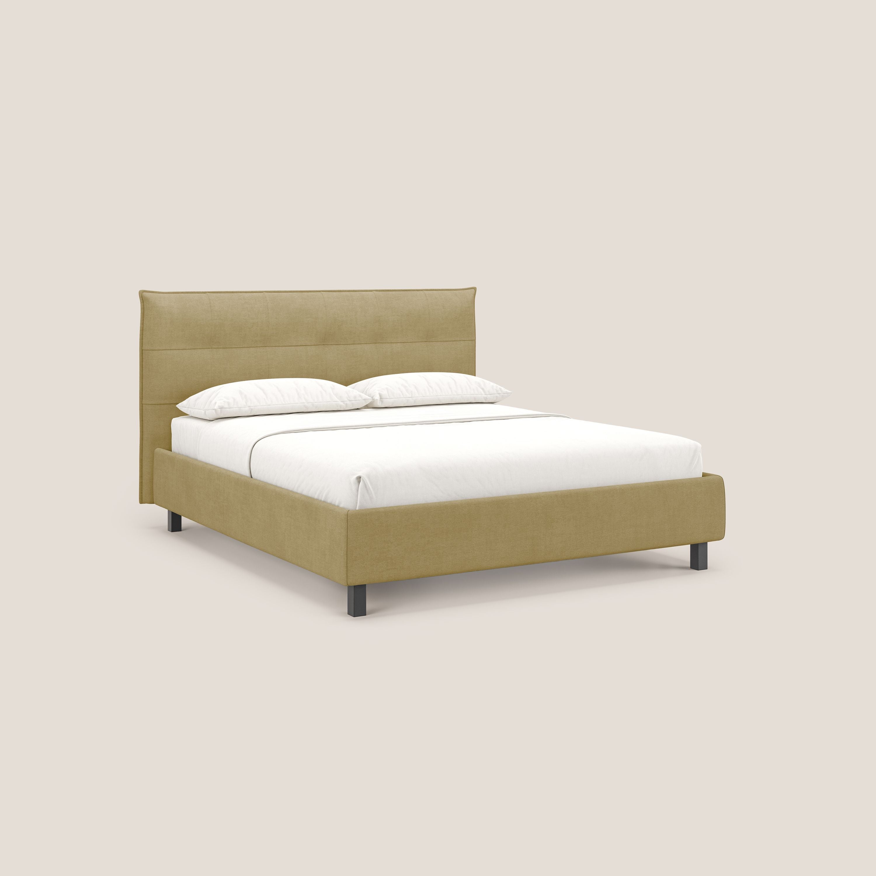 Liam letto contenitore con testata trapuntata in tessuto smacchiabile T17 giallo - divani.store