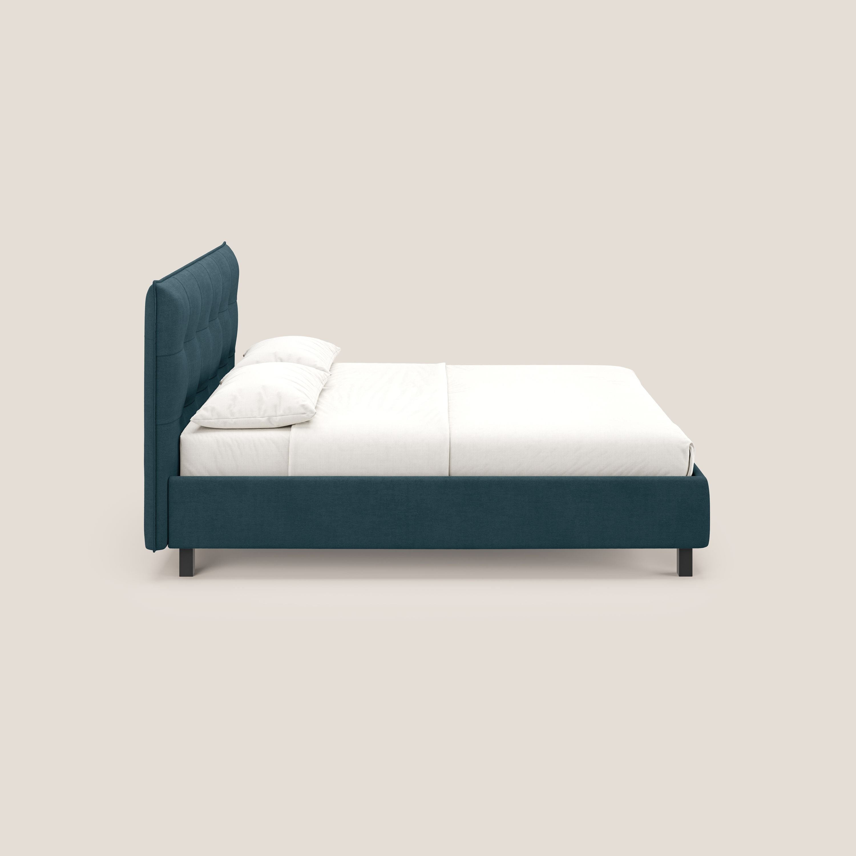 Liam letto contenitore con testata trapuntata in tessuto smacchiabile T17 petrolio - divani.store