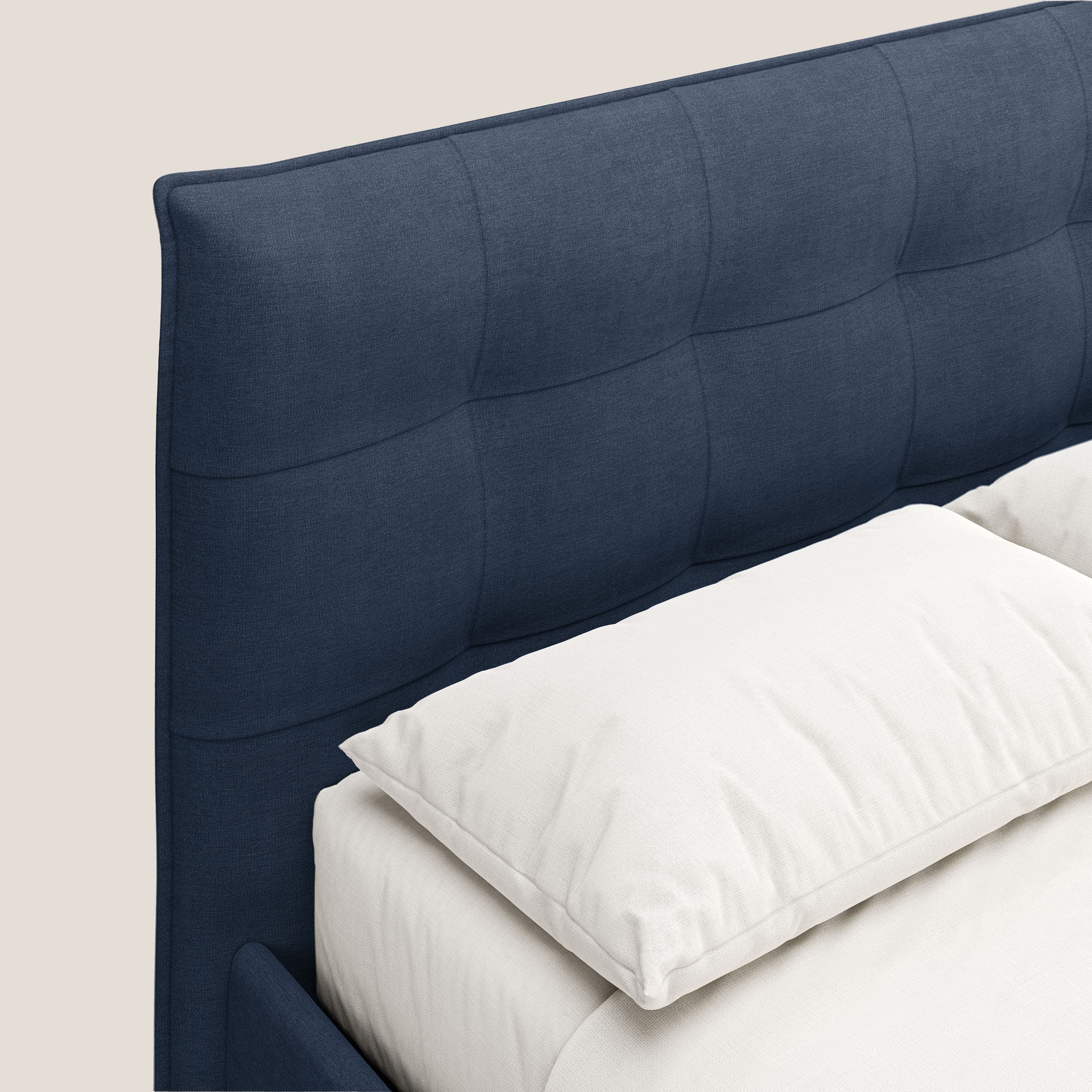 Liam letto contenitore con testata trapuntata in tessuto smacchiabile T17 blu - divani.store