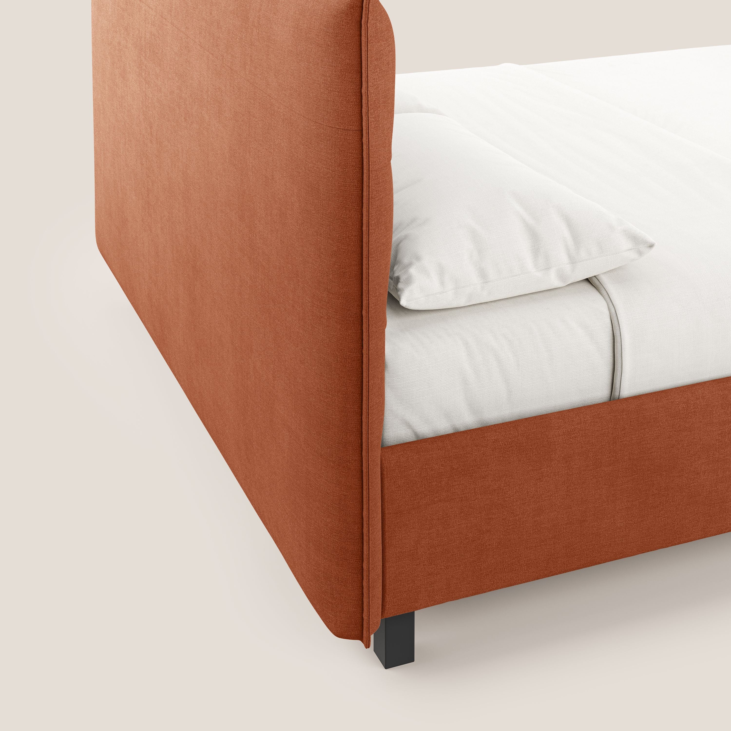 Liam letto contenitore con testata trapuntata in tessuto smacchiabile T17 arancio - divani.store