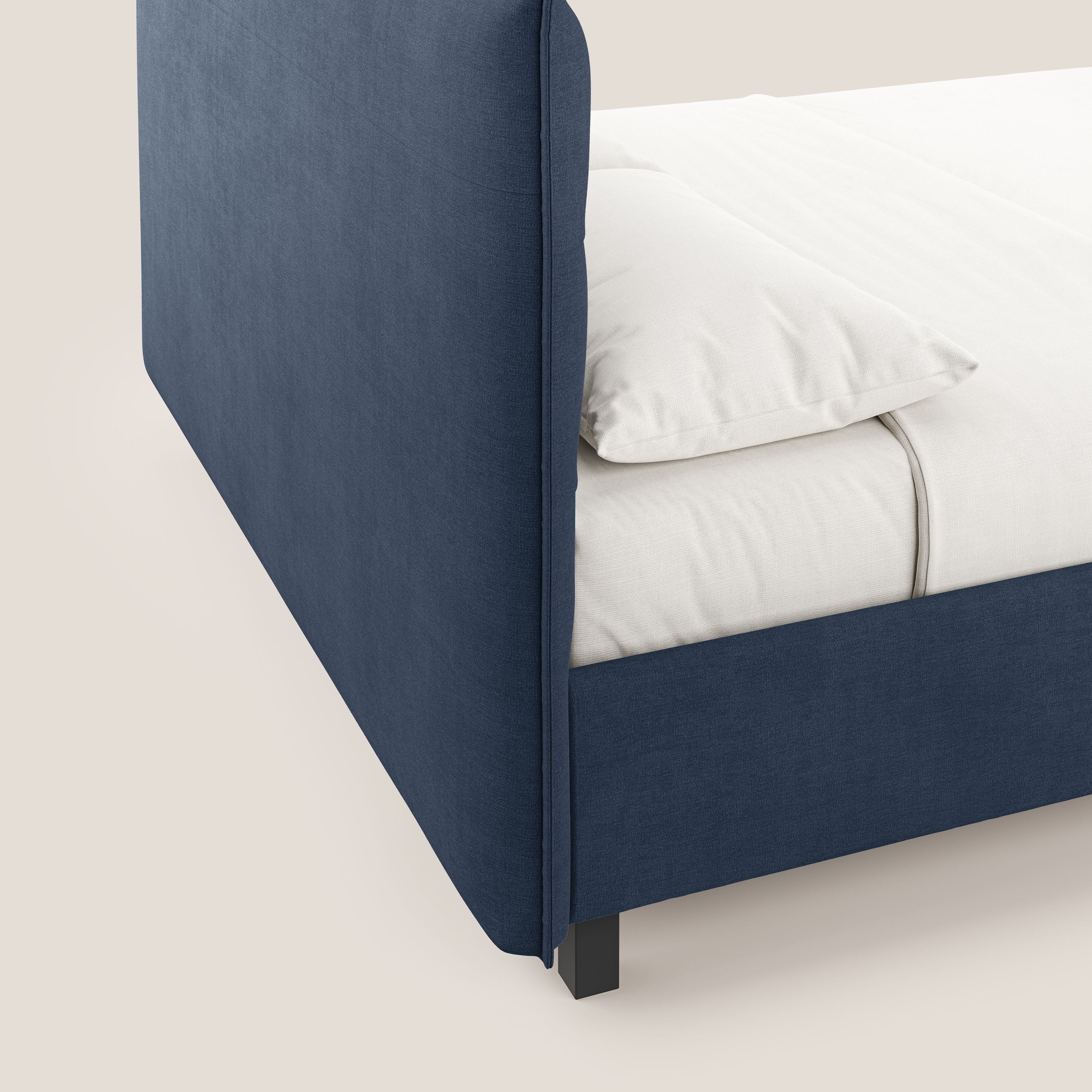 Liam letto contenitore con testata trapuntata in tessuto smacchiabile T17 blu - divani.store