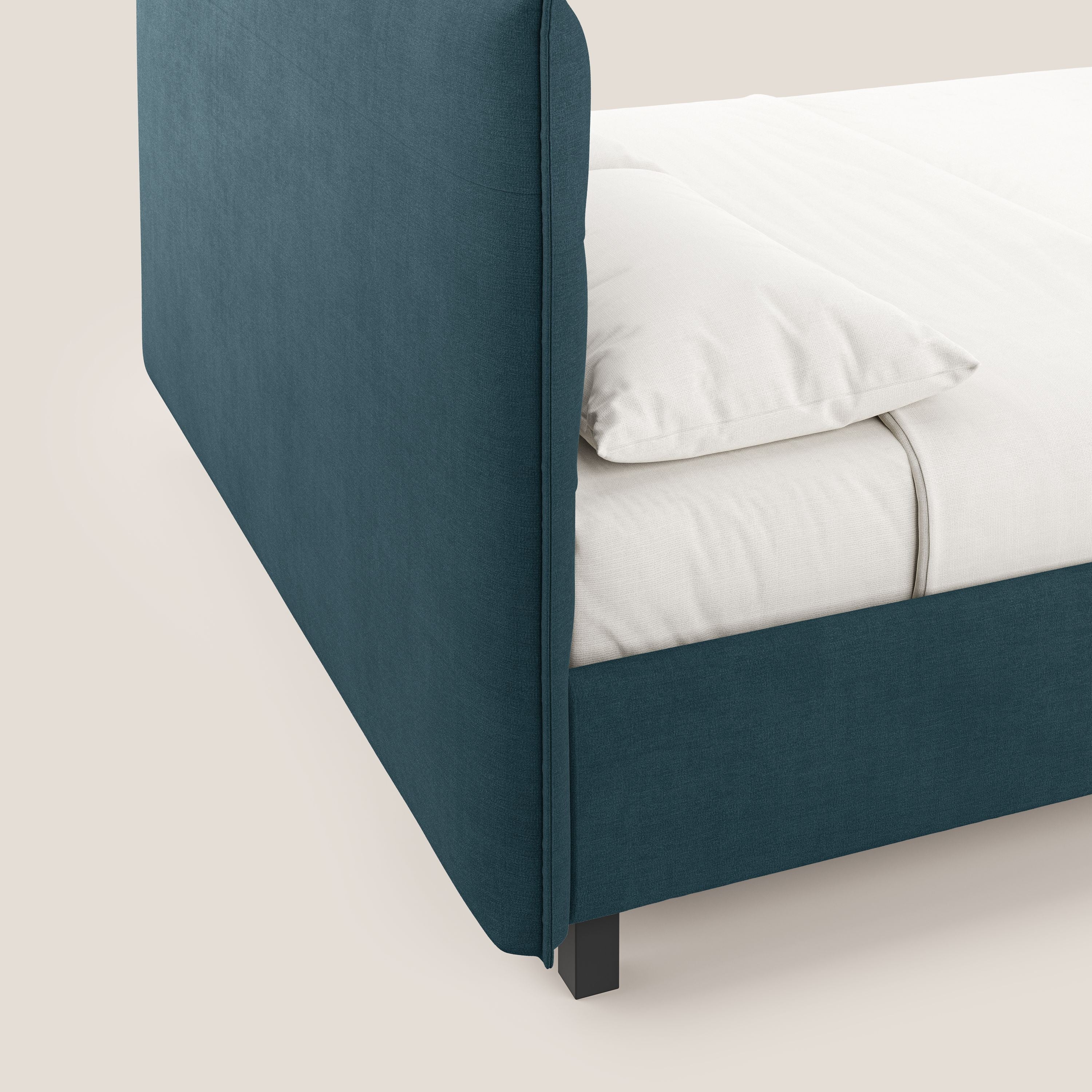 Liam letto contenitore con testata trapuntata in tessuto smacchiabile T17 petrolio - divani.store