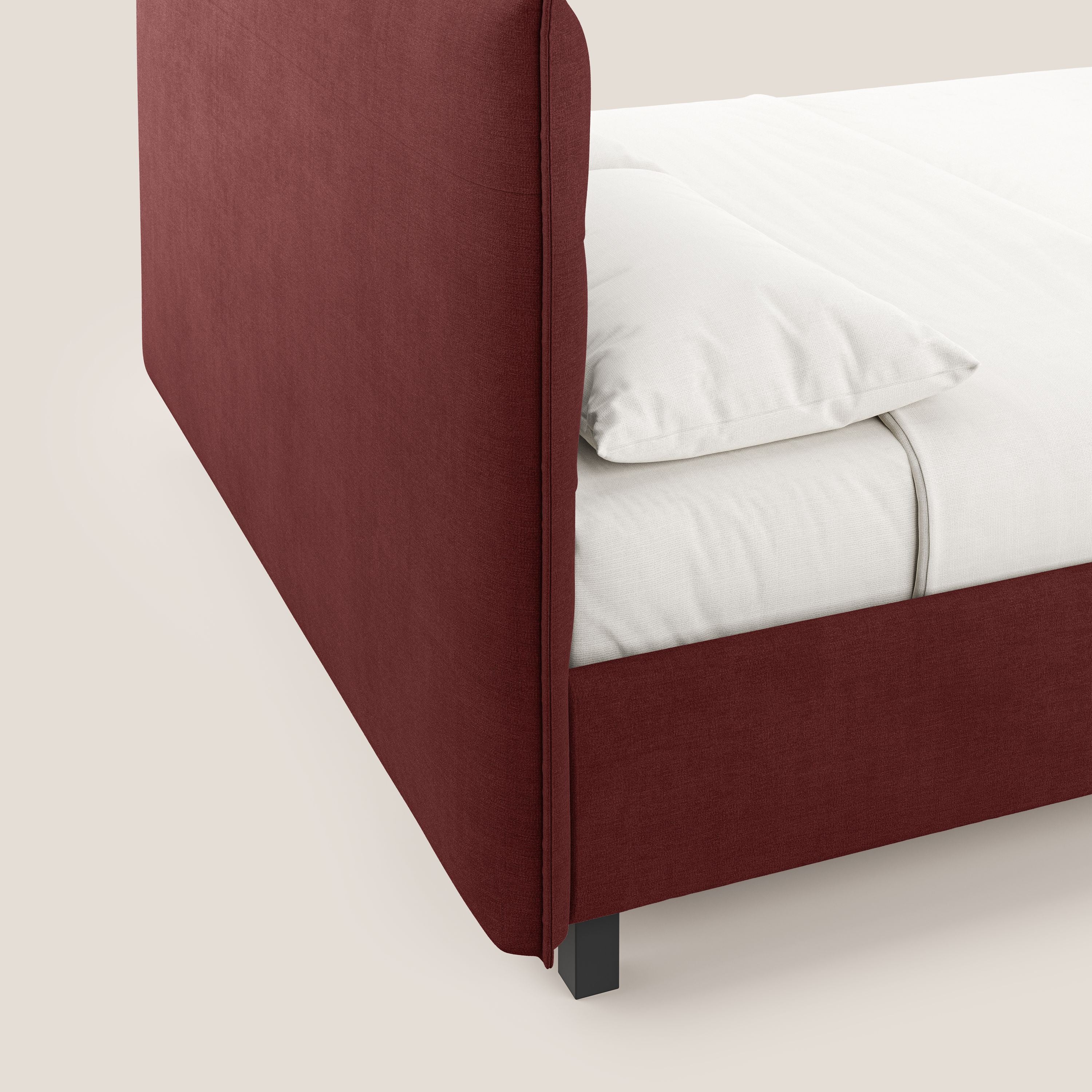 Liam letto contenitore con testata trapuntata in tessuto smacchiabile T17 rosso - divani.store