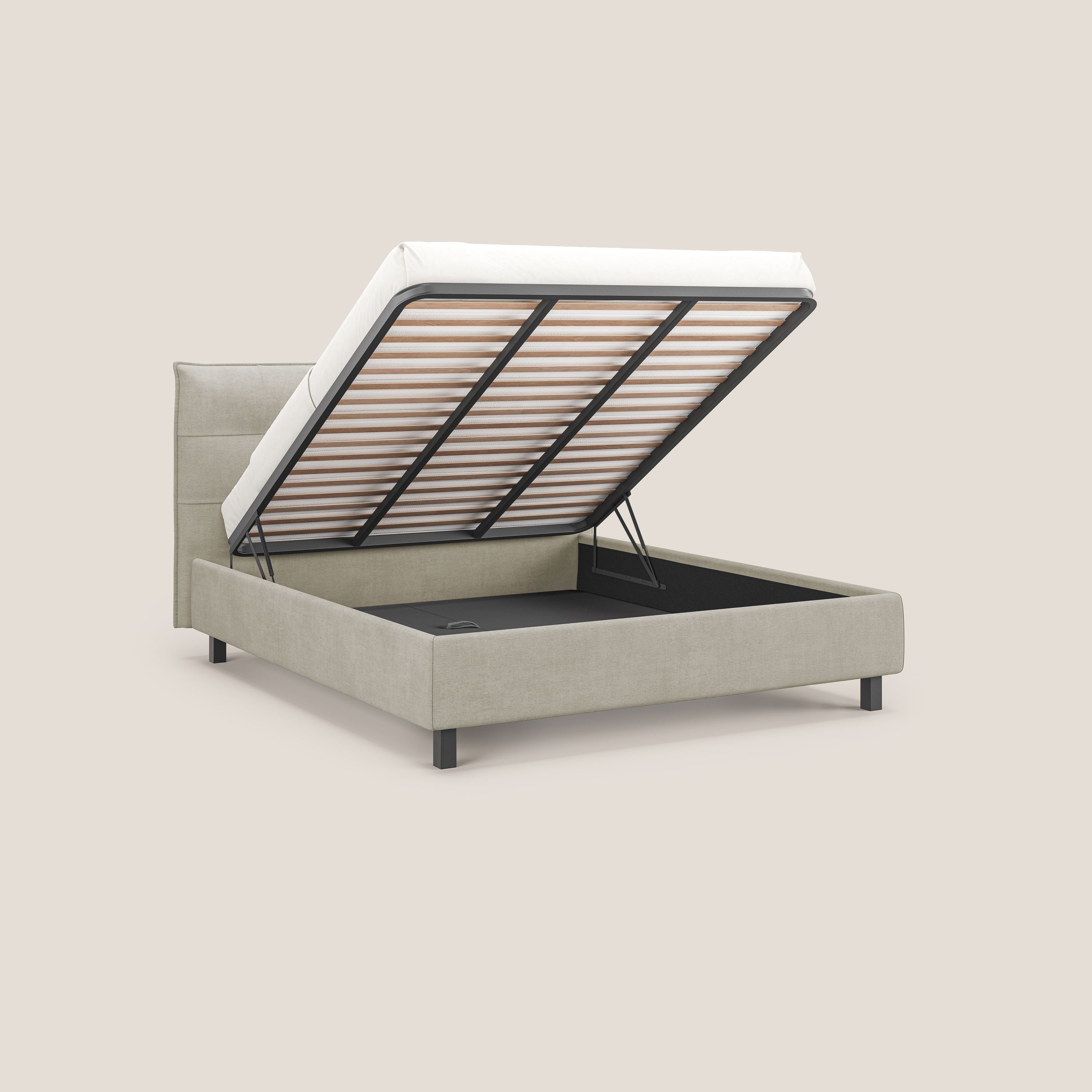 Liam letto contenitore con testata trapuntata in tessuto smacchiabile T17 panna - divani.store