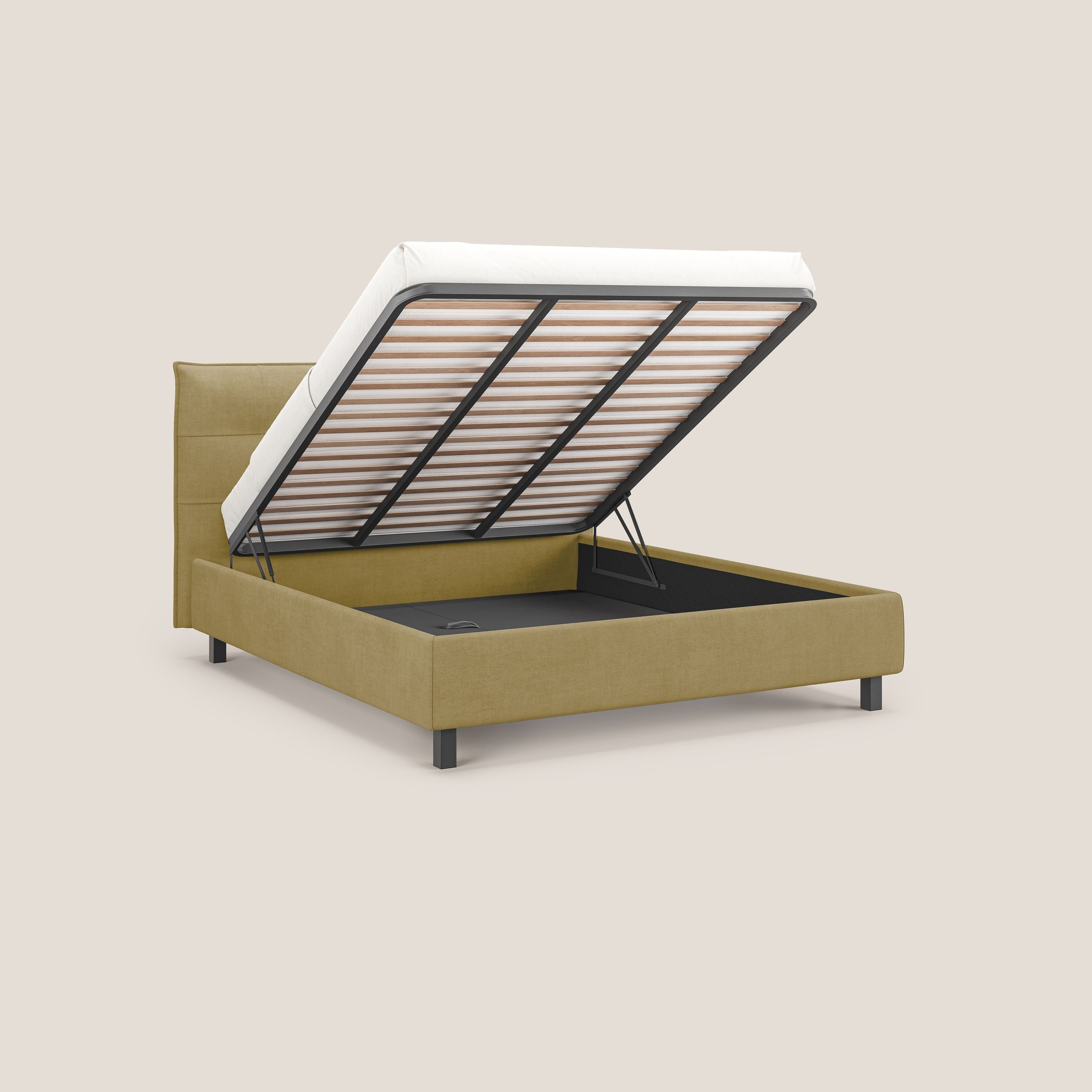 Liam letto contenitore con testata trapuntata in tessuto smacchiabile T17 giallo - divani.store