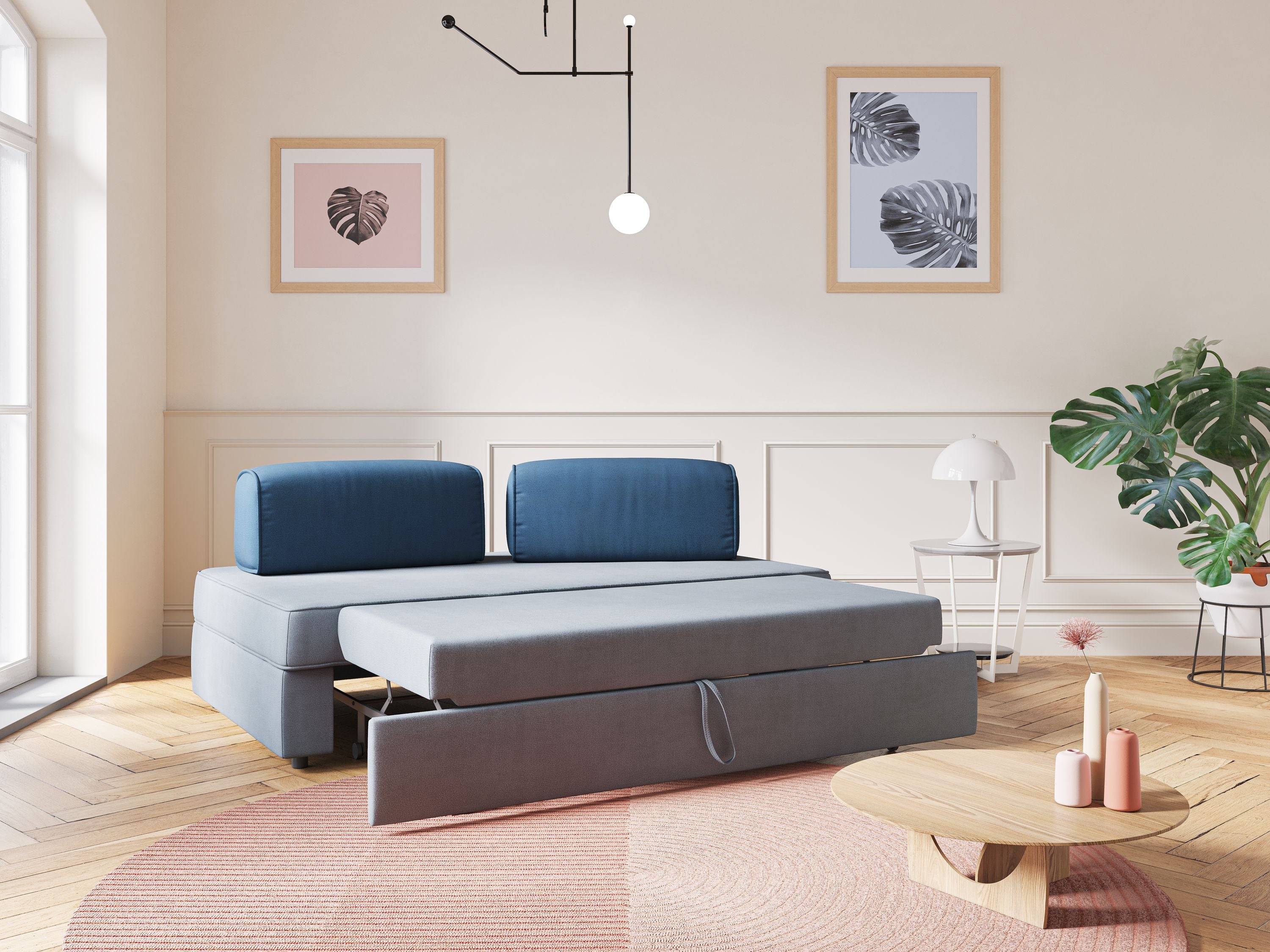 Liberty divano con pouf estraibile e schienali movibili in tessuto morbido impermeabile T02 carta da zucchero - divani.store