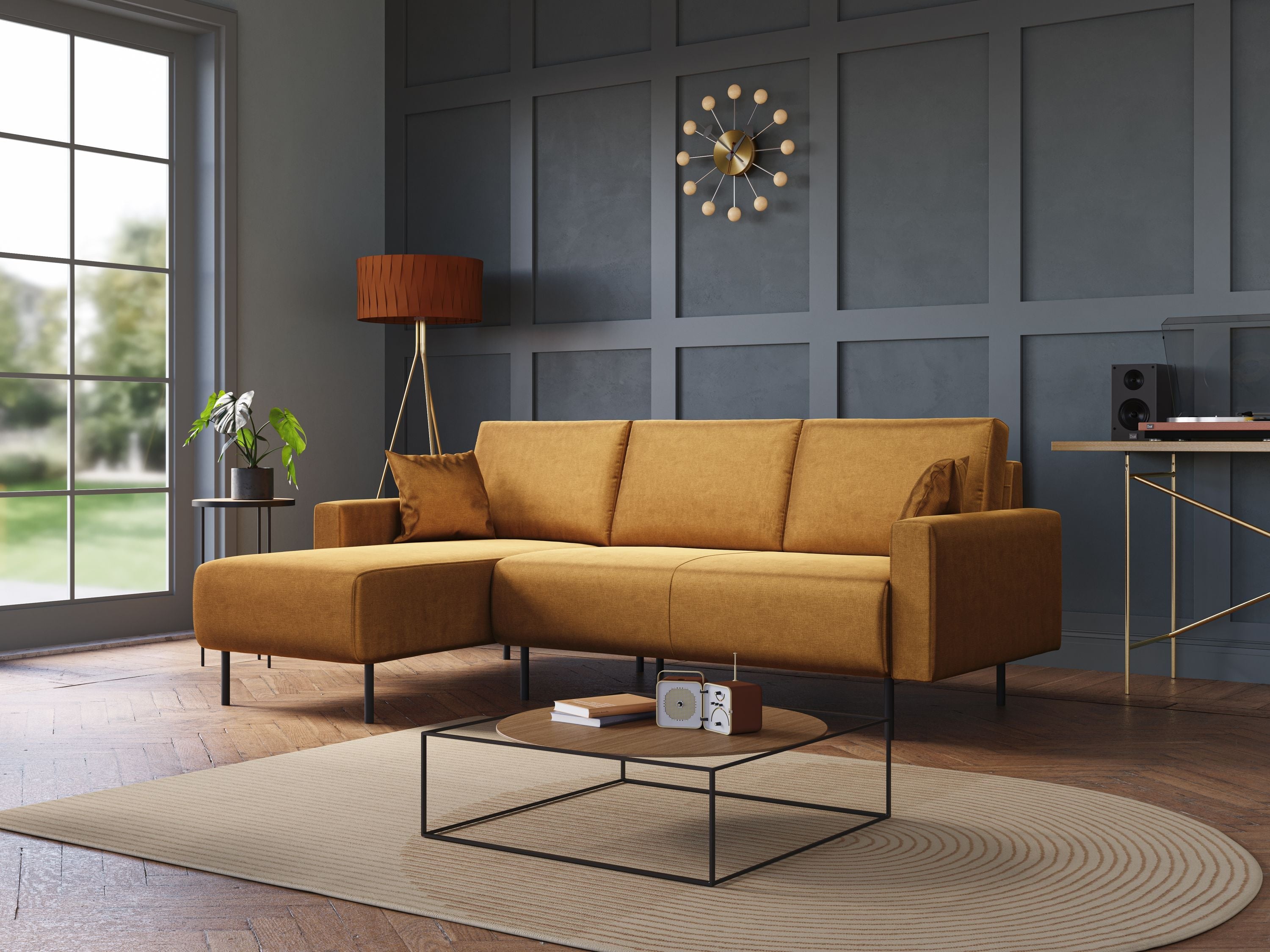 Arthur divano moderno angolare in velluto morbido impermeabile T01 antracite - divani.store