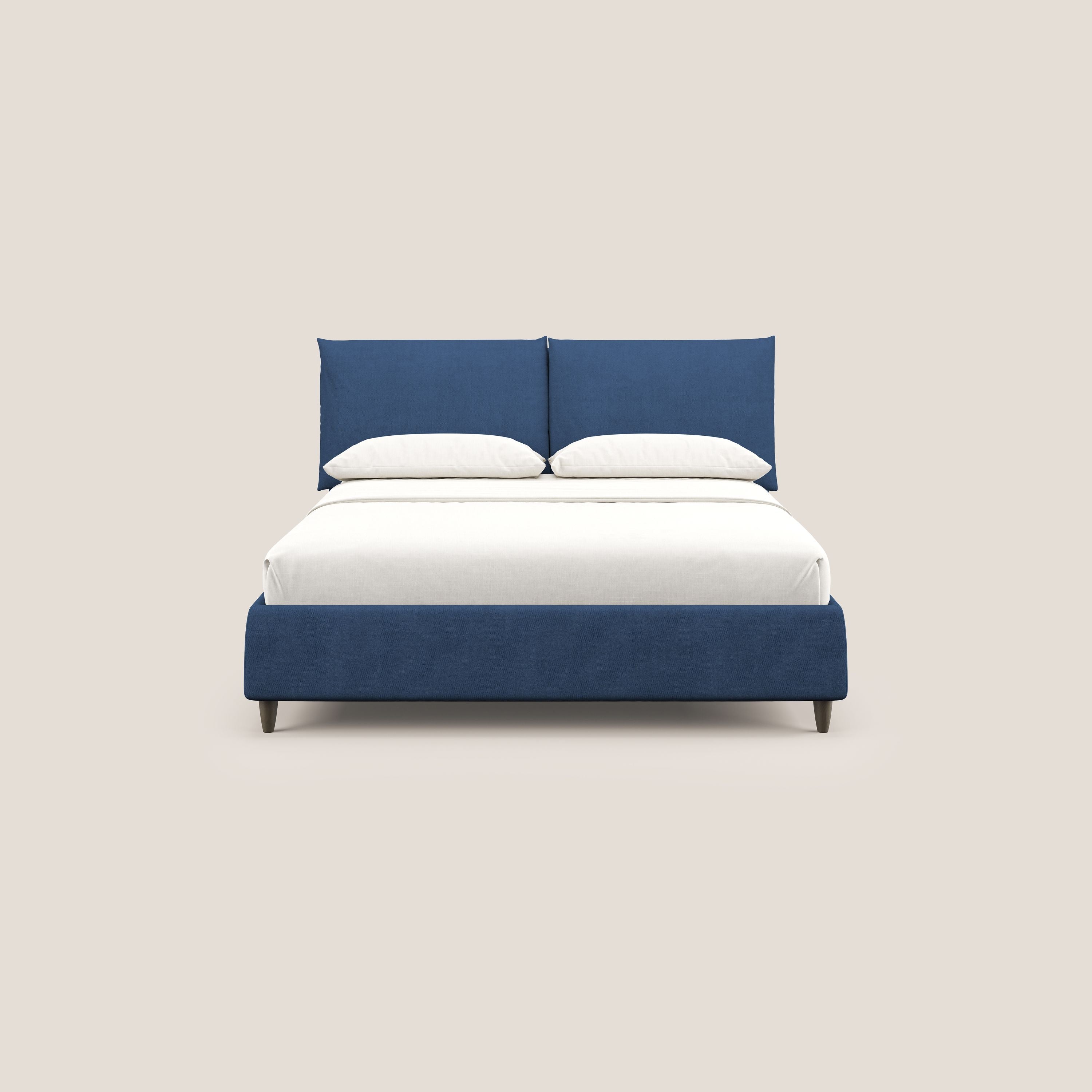Mariana letto imbottito contenitore con cuscini in tessuto impermeabile T02 blu - divani.store