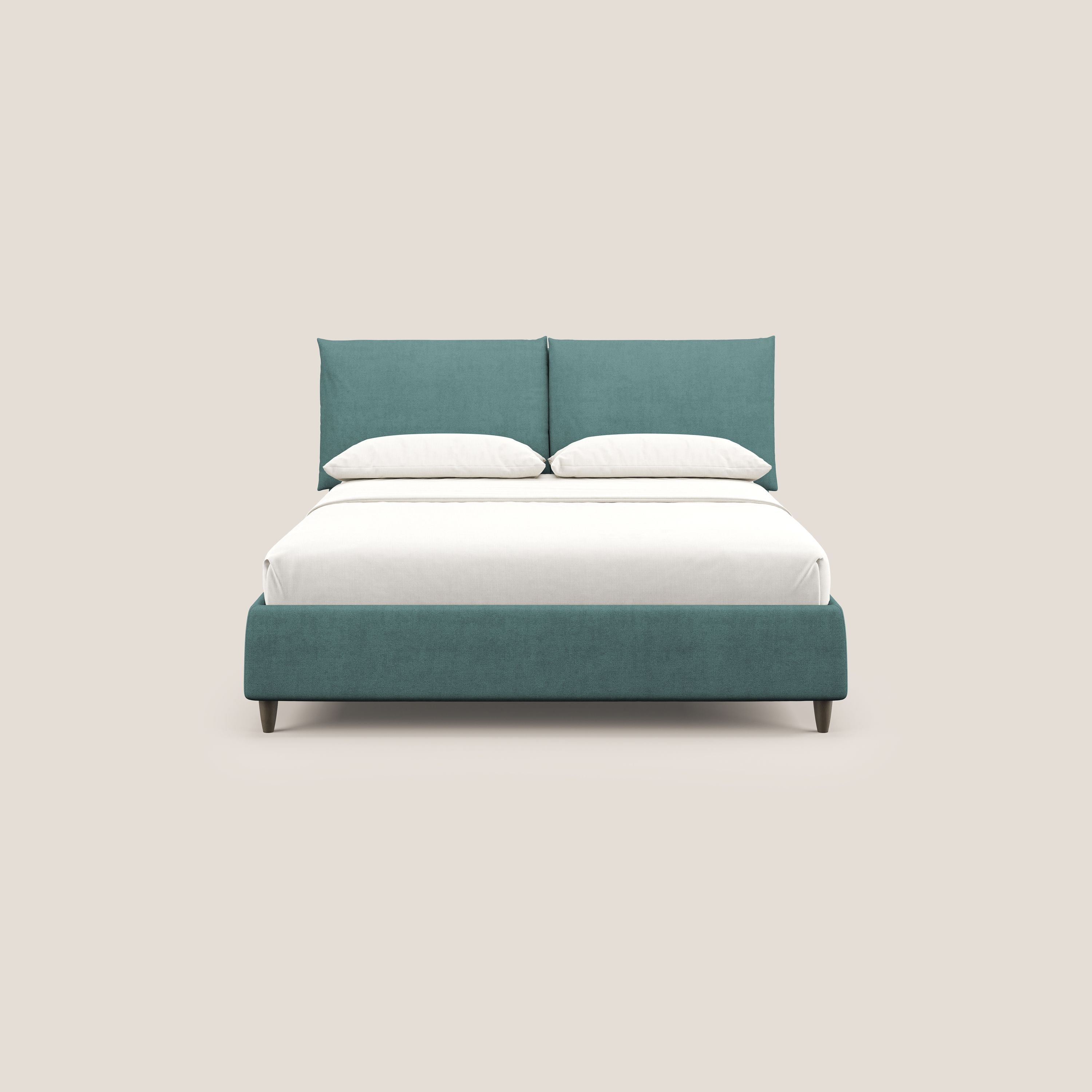 Mariana letto imbottito contenitore con cuscini in tessuto impermeabile T02 petrolio - divani.store