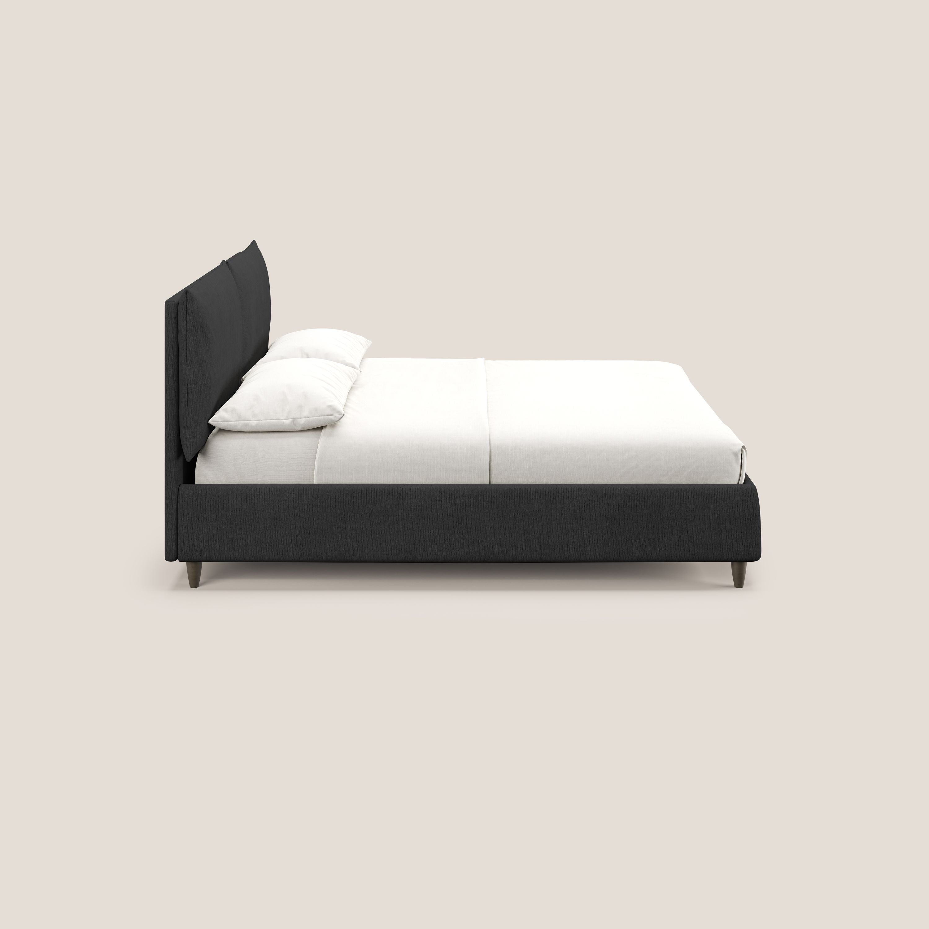 Mariana letto imbottito contenitore con cuscini in tessuto impermeabile T02 nero - divani.store