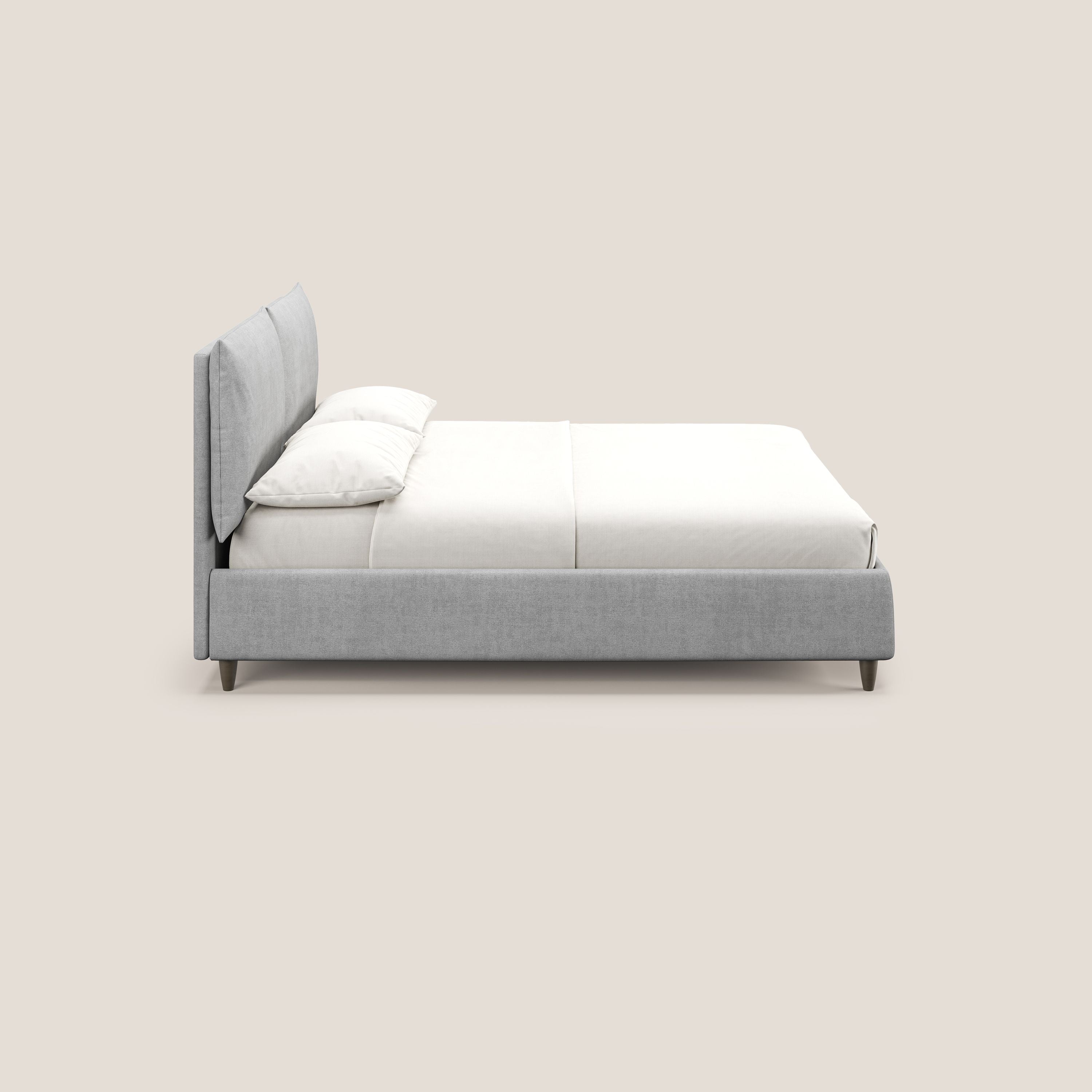 Mariana letto imbottito contenitore con cuscini in tessuto impermeabile T02 grigio chiaro - divani.store