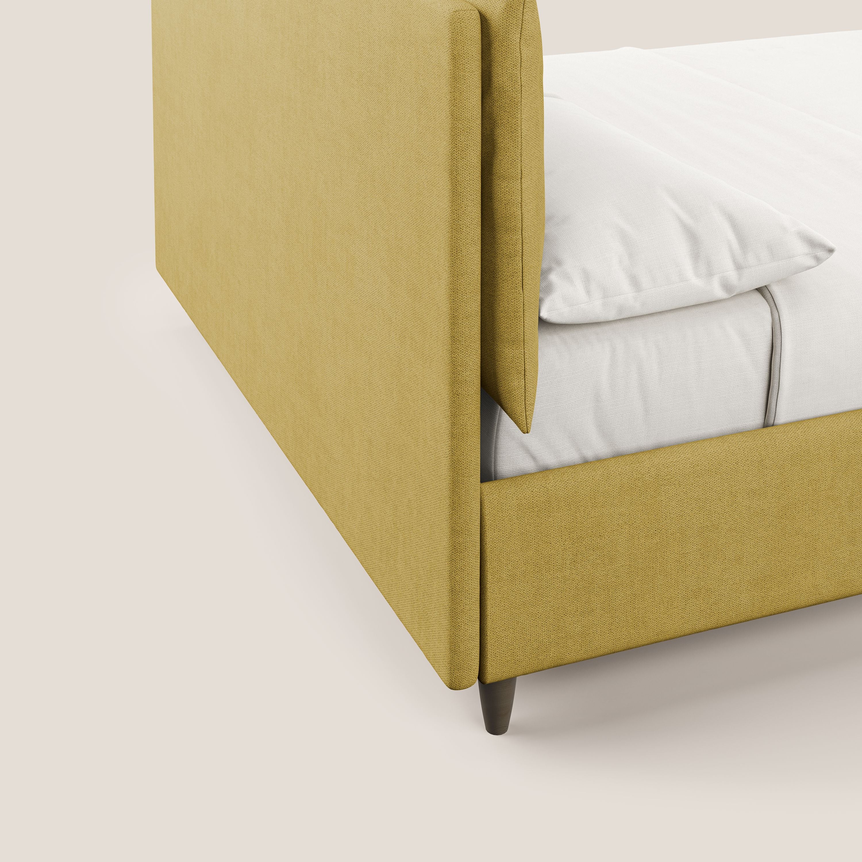 Mariana letto imbottito contenitore con cuscini in tessuto impermeabile T02 giallo - divani.store