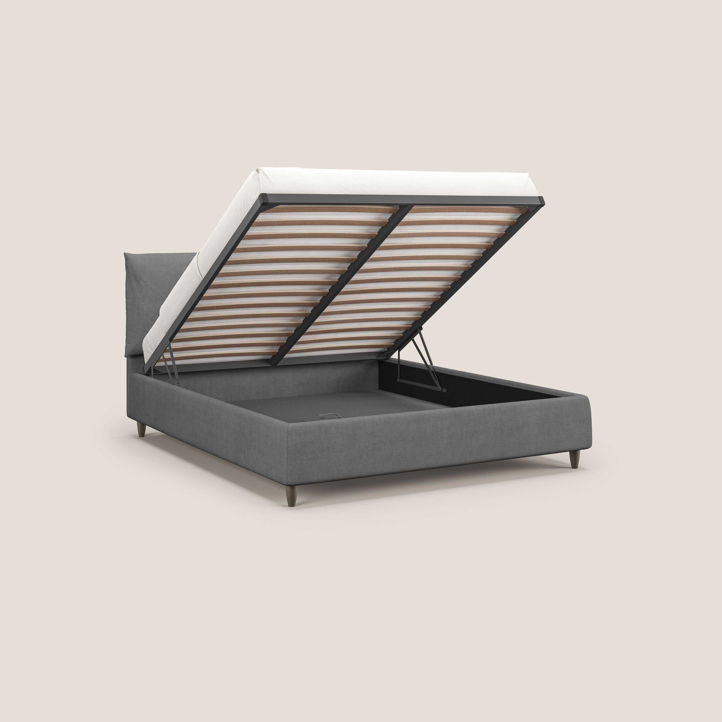 Mariana letto imbottito contenitore con cuscini in tessuto impermeabile T02 grigio - divani.store