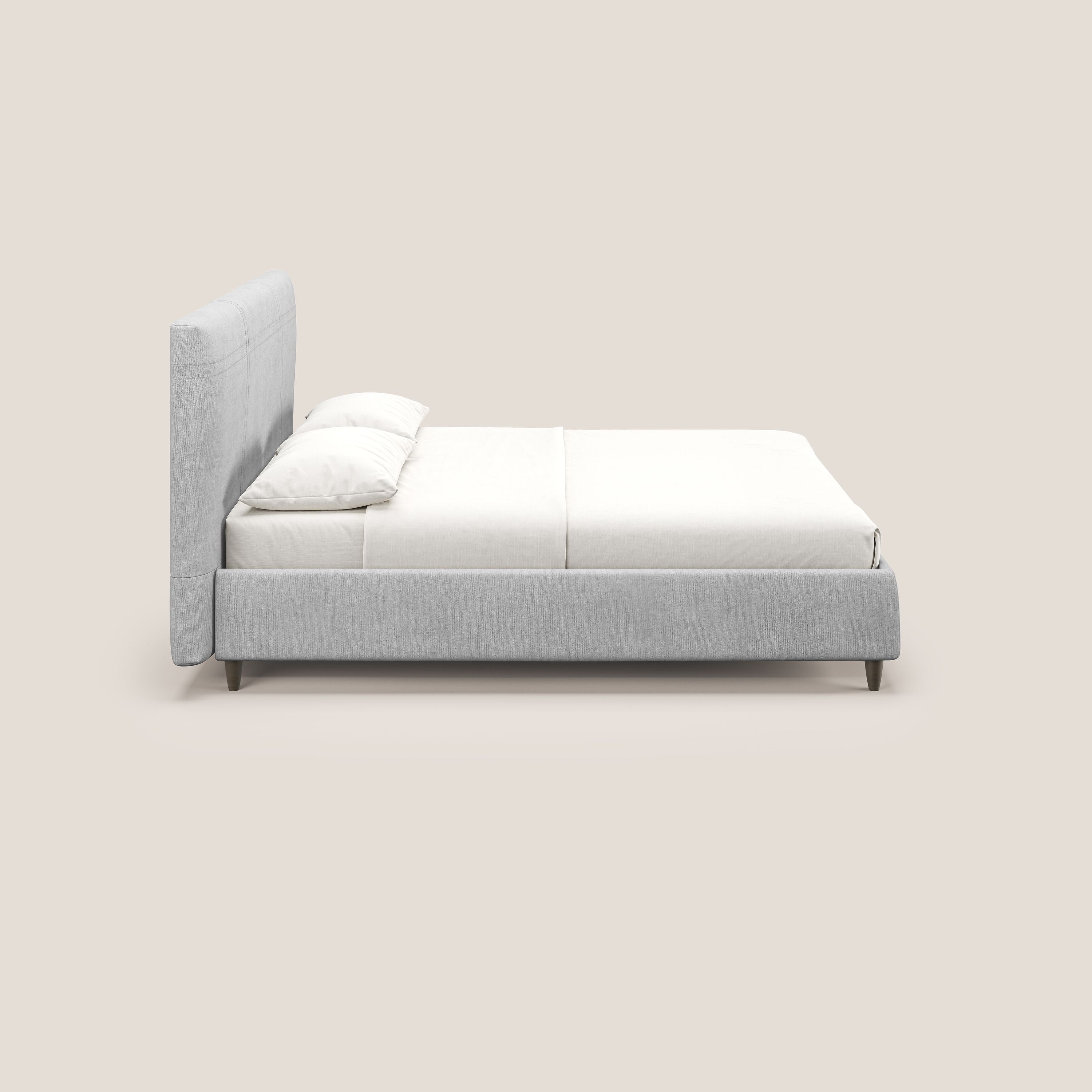 Martina letto imbottito contenitore in tessuto impermeabile T02 grigio chiaro - divani.store