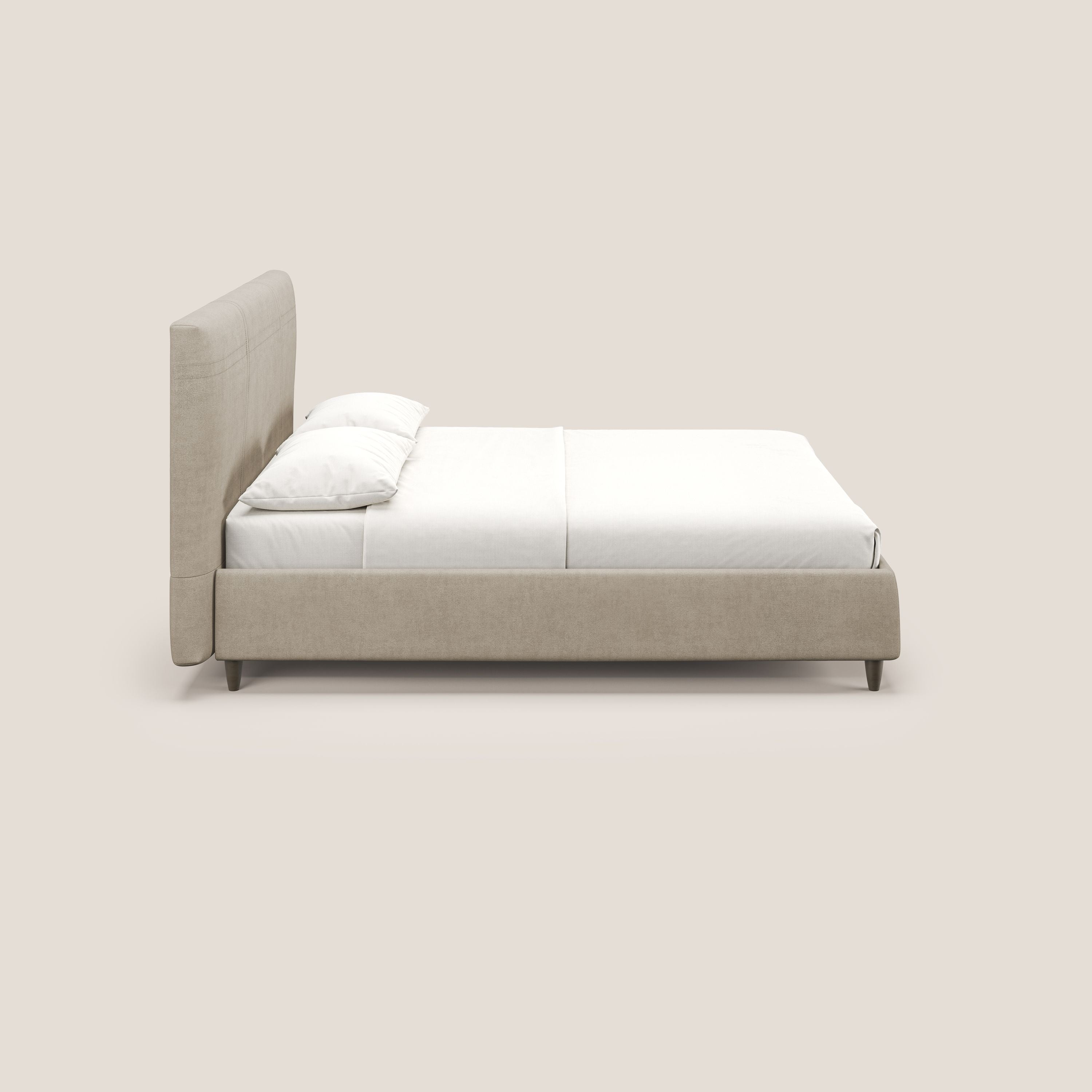 Martina letto imbottito contenitore in tessuto impermeabile T02 beige - divani.store