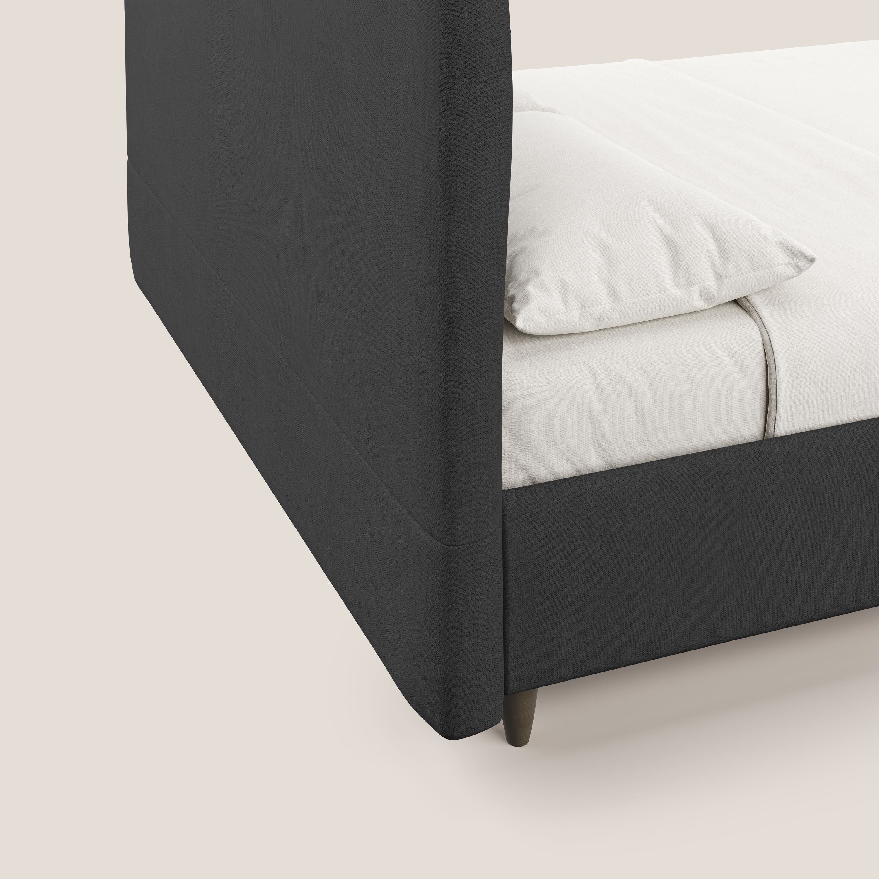 Martina letto imbottito contenitore in tessuto impermeabile T02 nero - divani.store