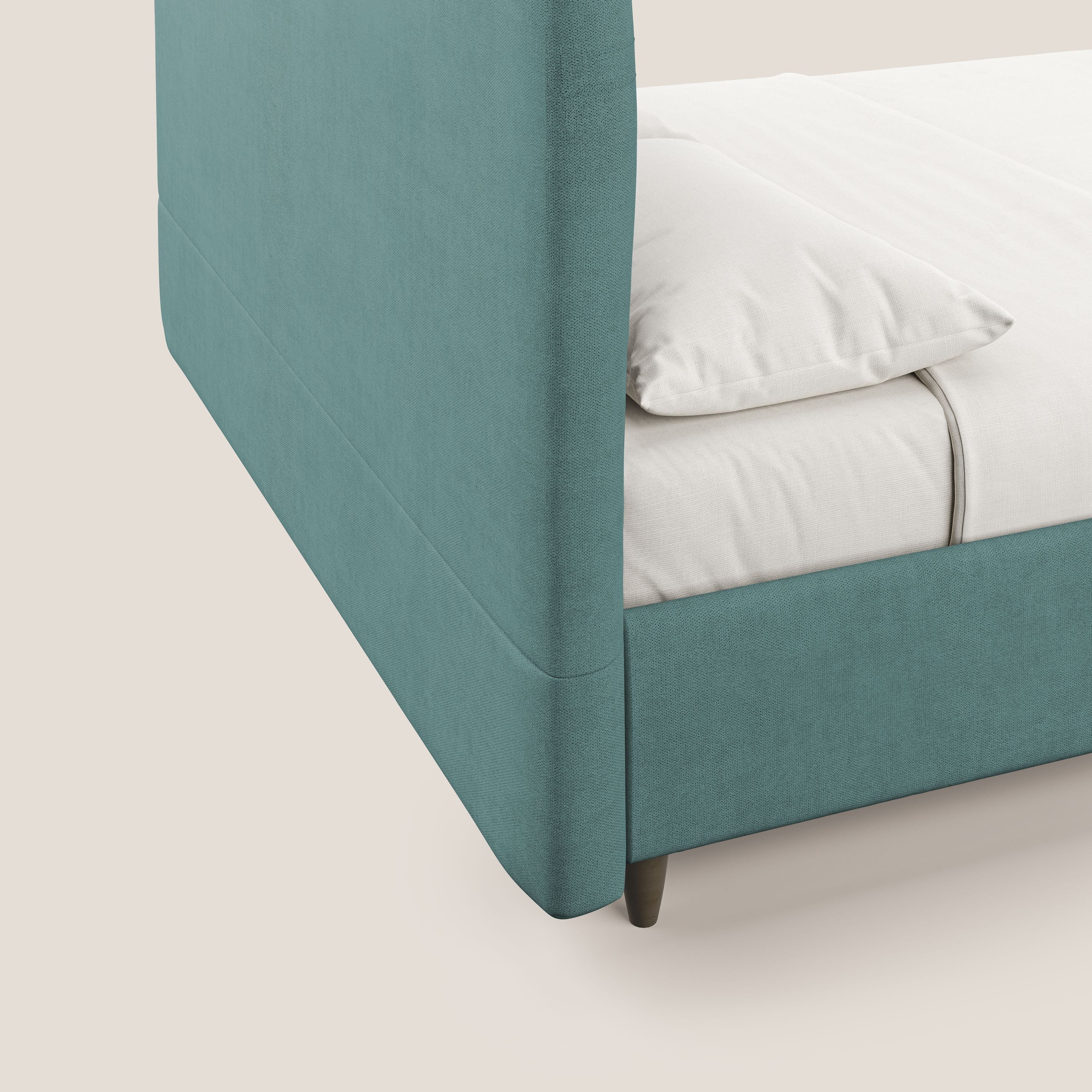 Martina letto imbottito contenitore in tessuto impermeabile T02 petrolio - divani.store