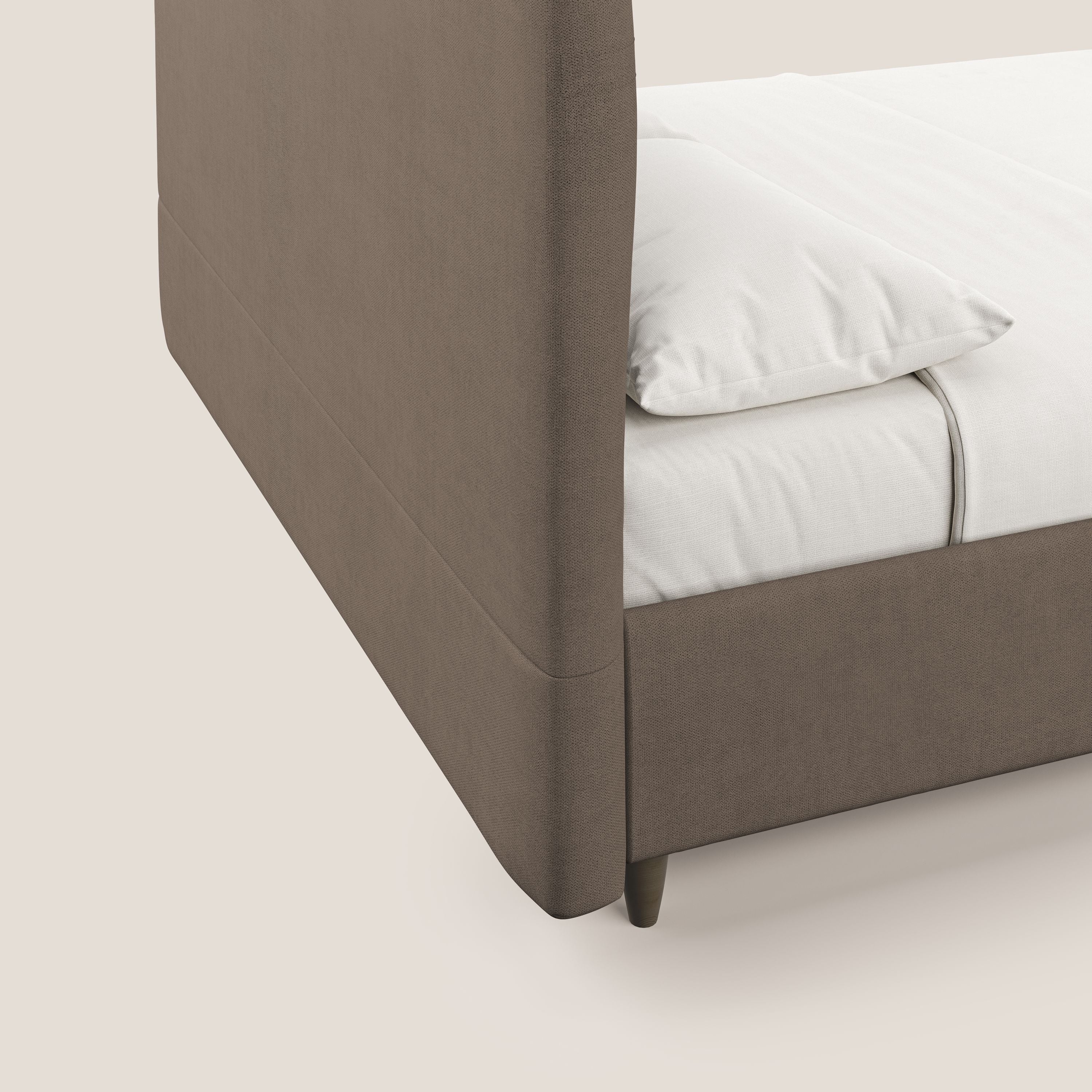 Martina letto imbottito contenitore in tessuto impermeabile T02 marrone - divani.store