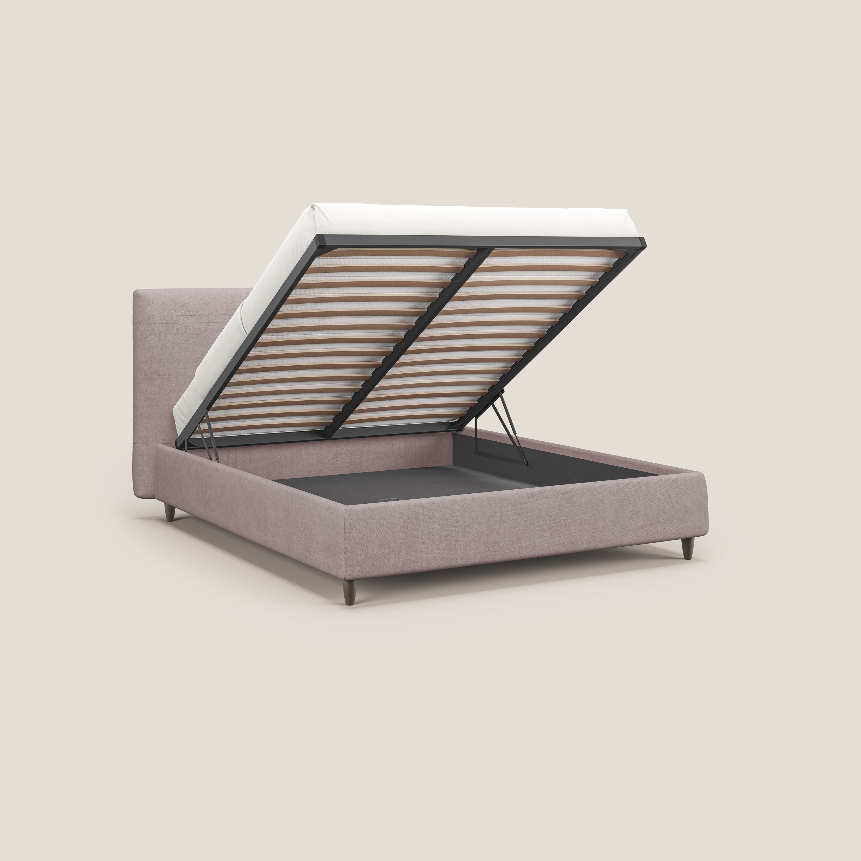 Martina letto imbottito contenitore in tessuto impermeabile T02 rosa - divani.store