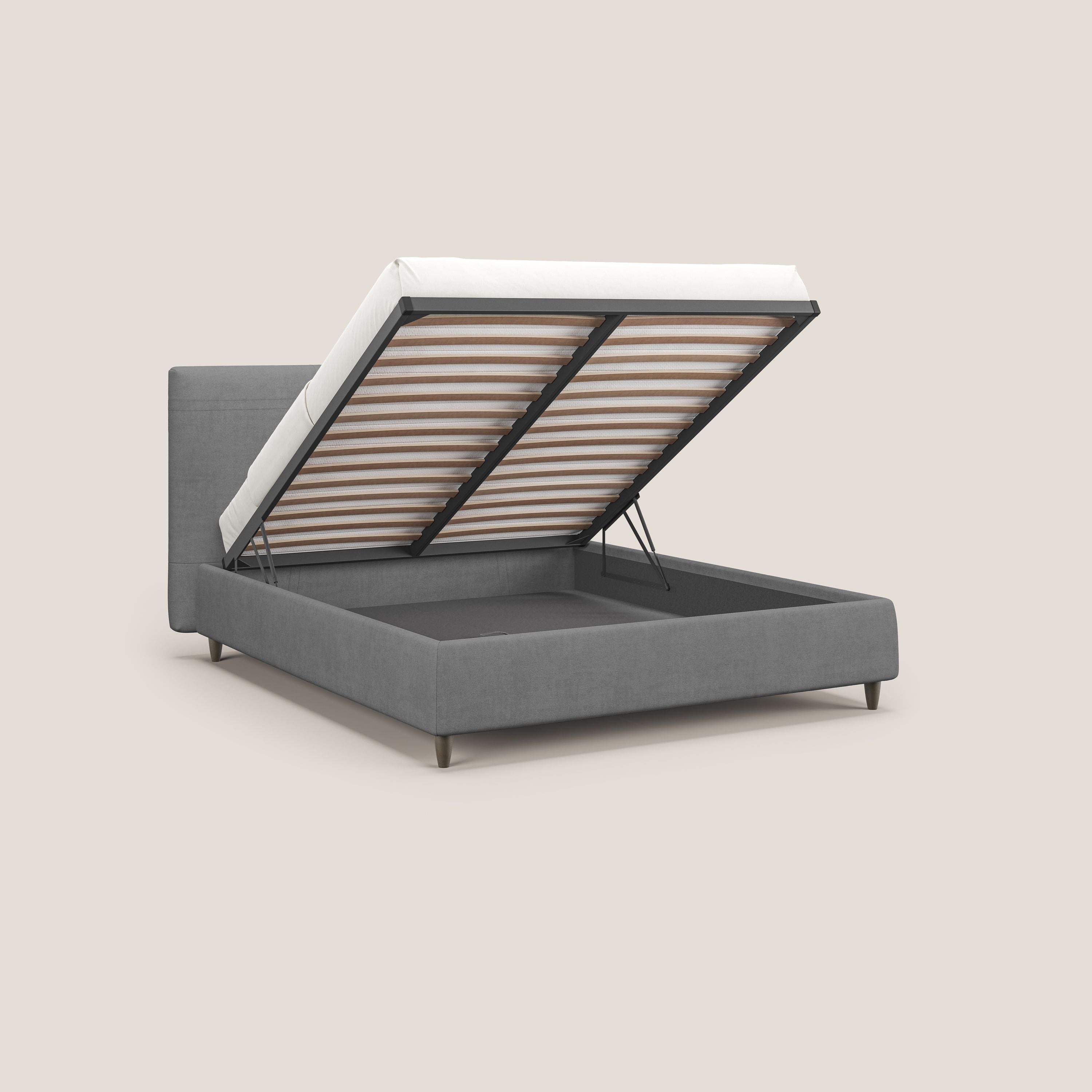 Martina letto imbottito contenitore in tessuto impermeabile T02 grigio - divani.store