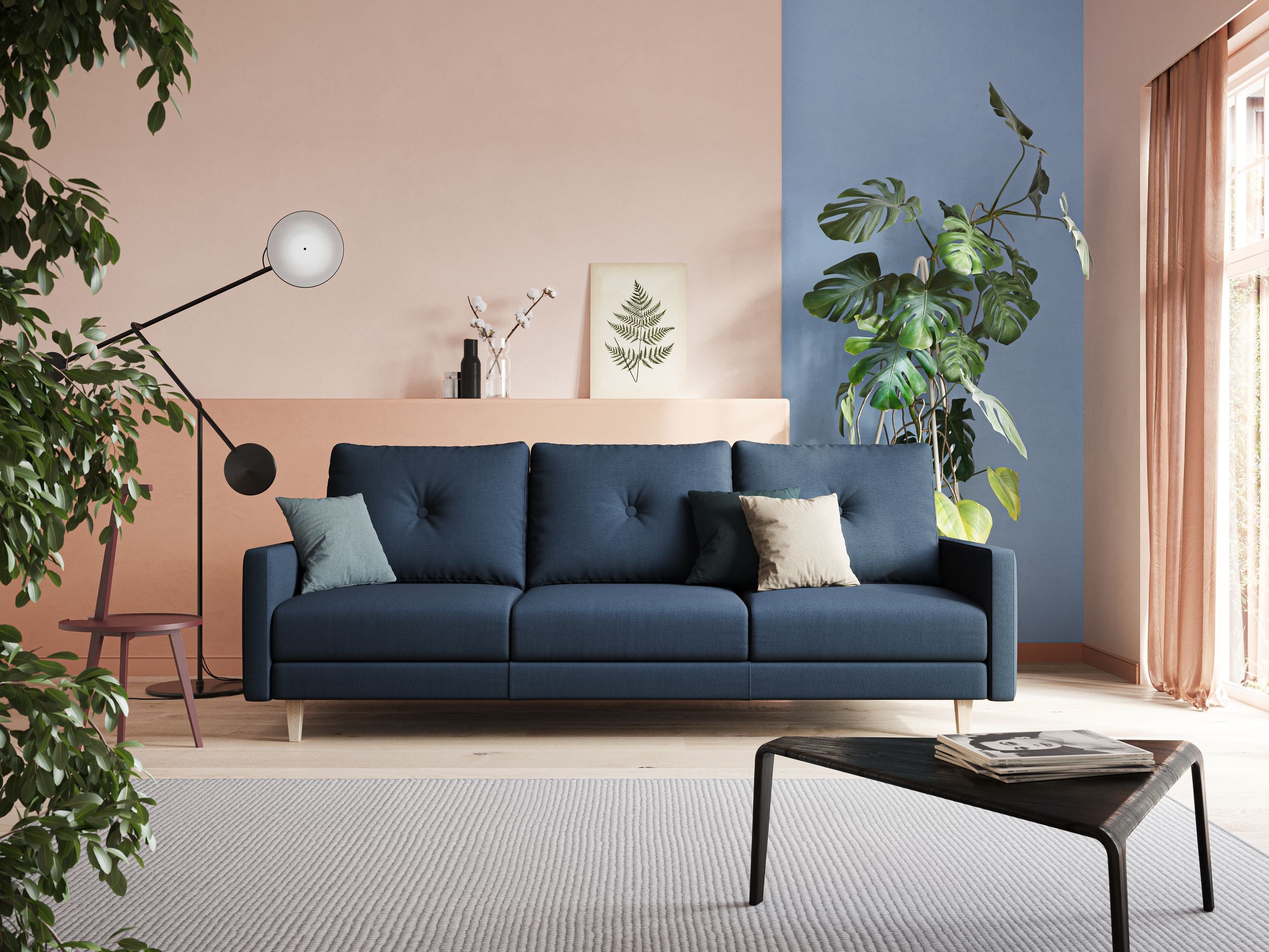 Matisse divano a 3 sedute allungabili e schienali in piuma d'oca in tessuto smacchiabile T17 blu - divani.store