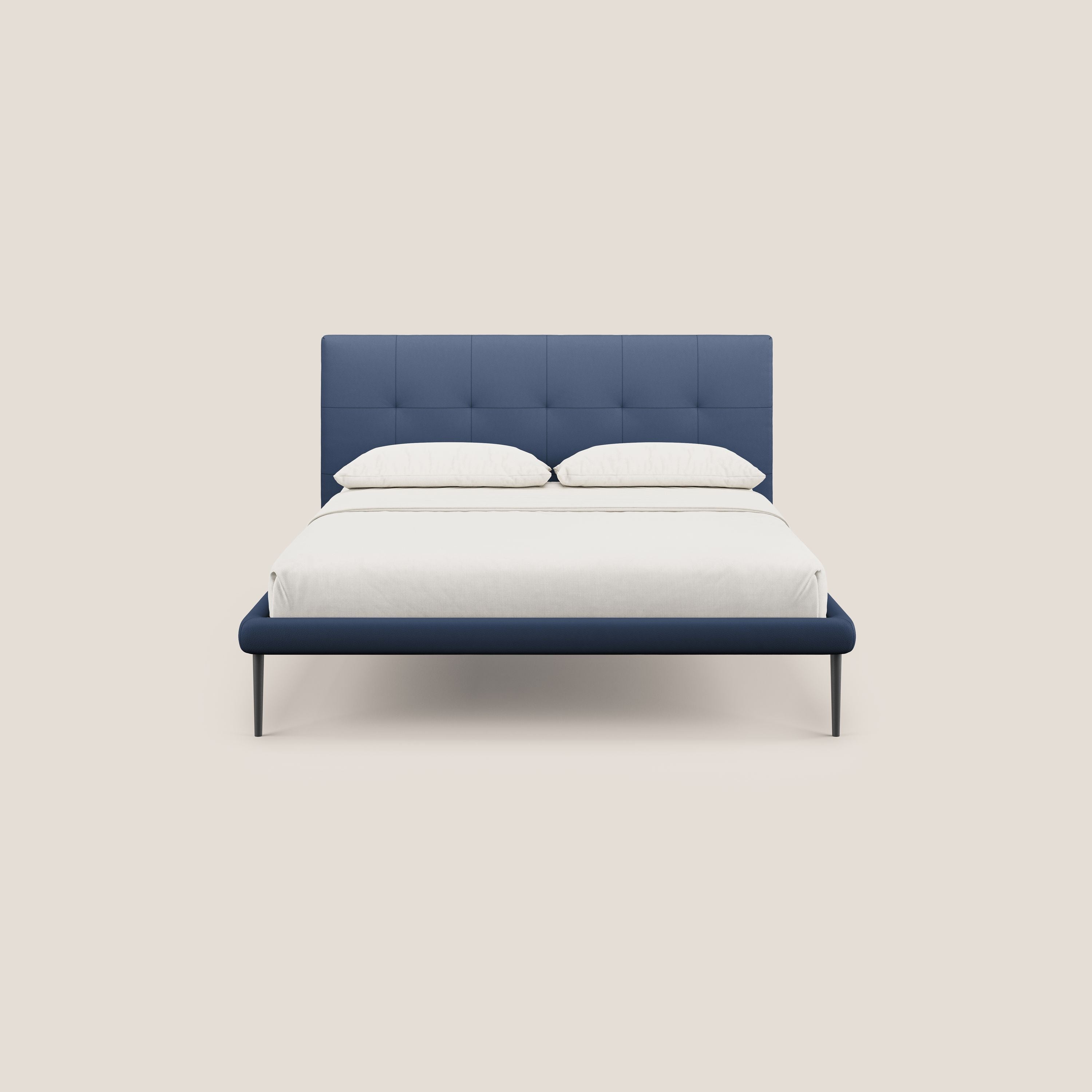 Midori letto imbottito trapuntato in ecopelle con piedini alti T04 blu - divani.store