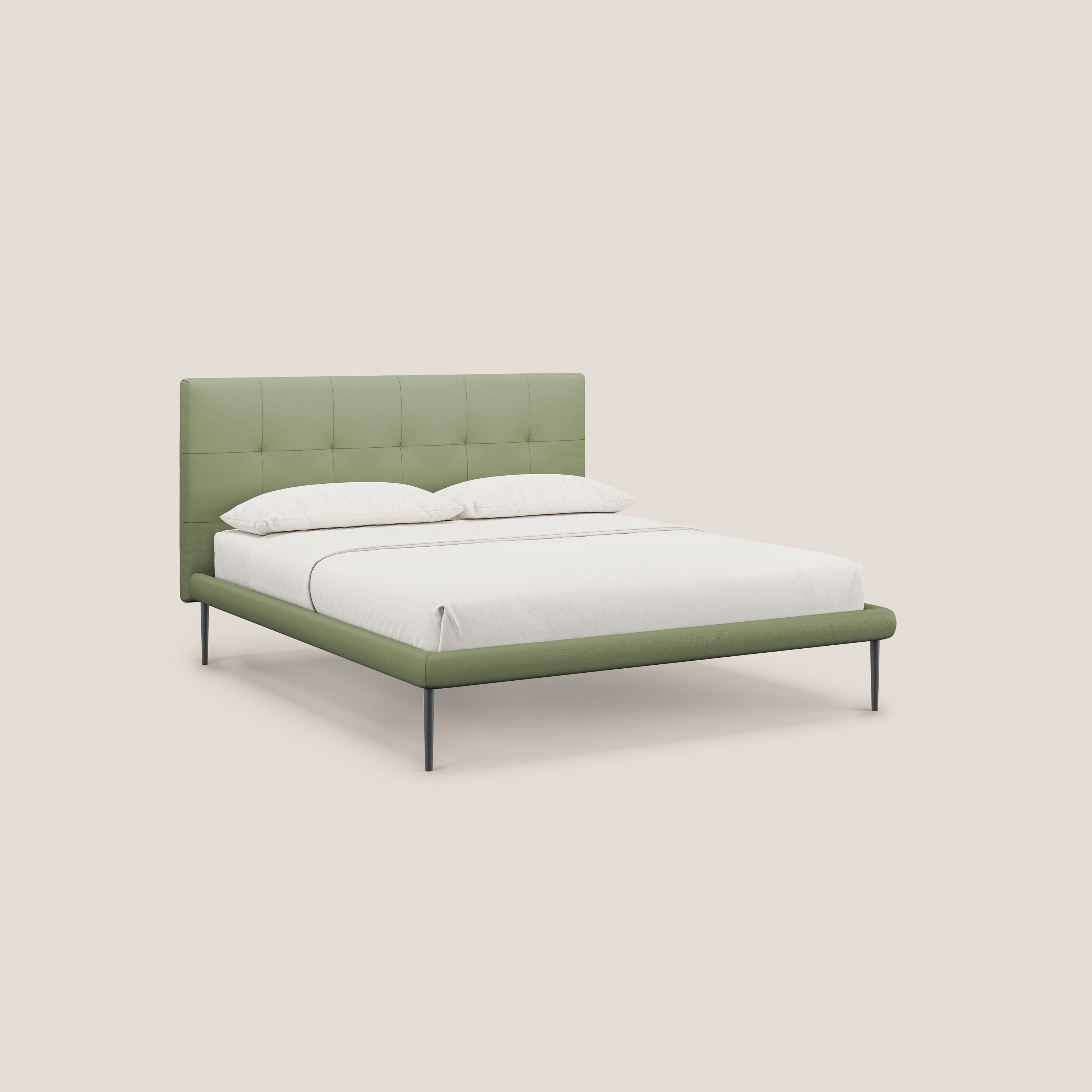 Midori letto imbottito trapuntato in ecopelle con piedini alti T04 verde - divani.store