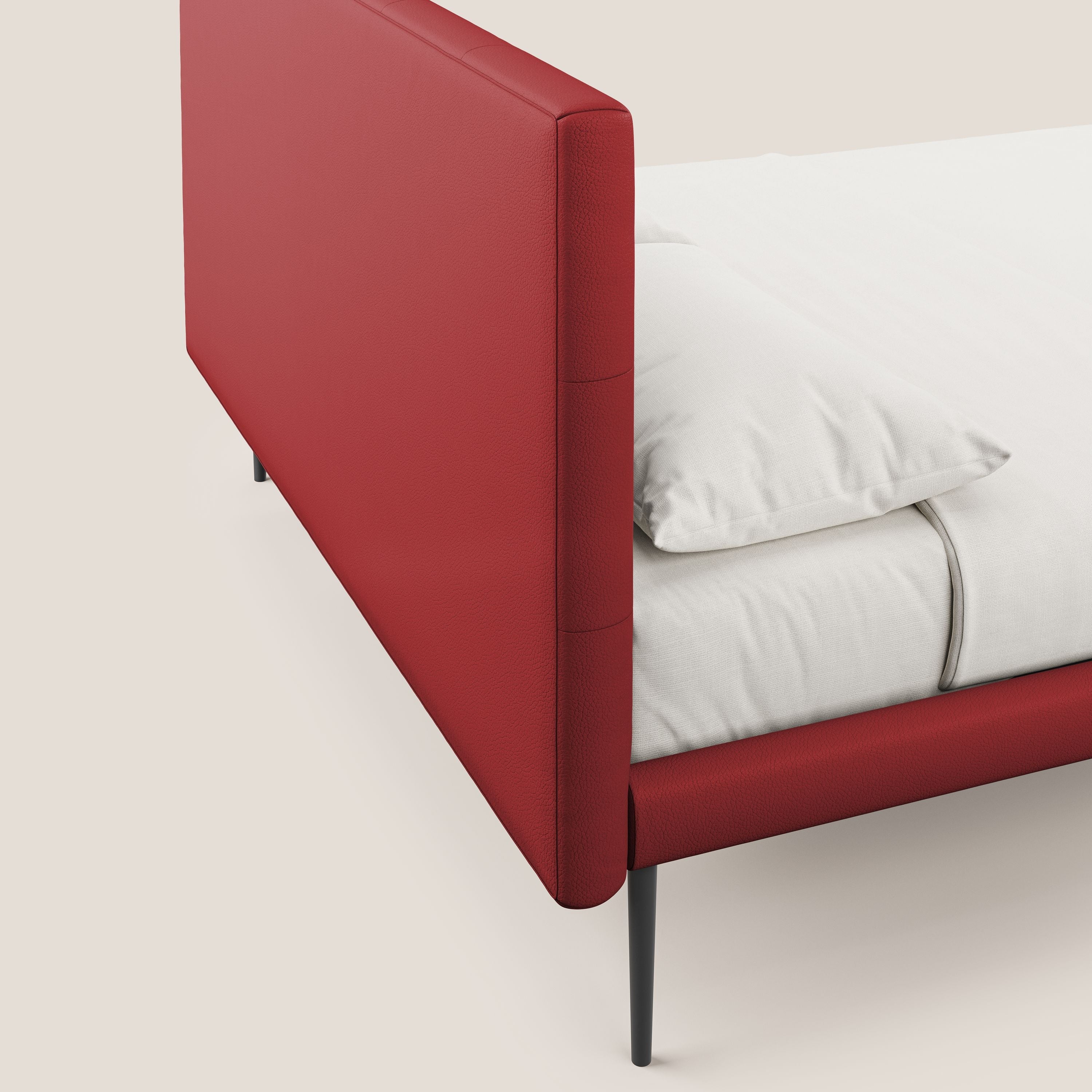 Midori letto imbottito trapuntato in ecopelle con piedini alti T04 rosso - divani.store