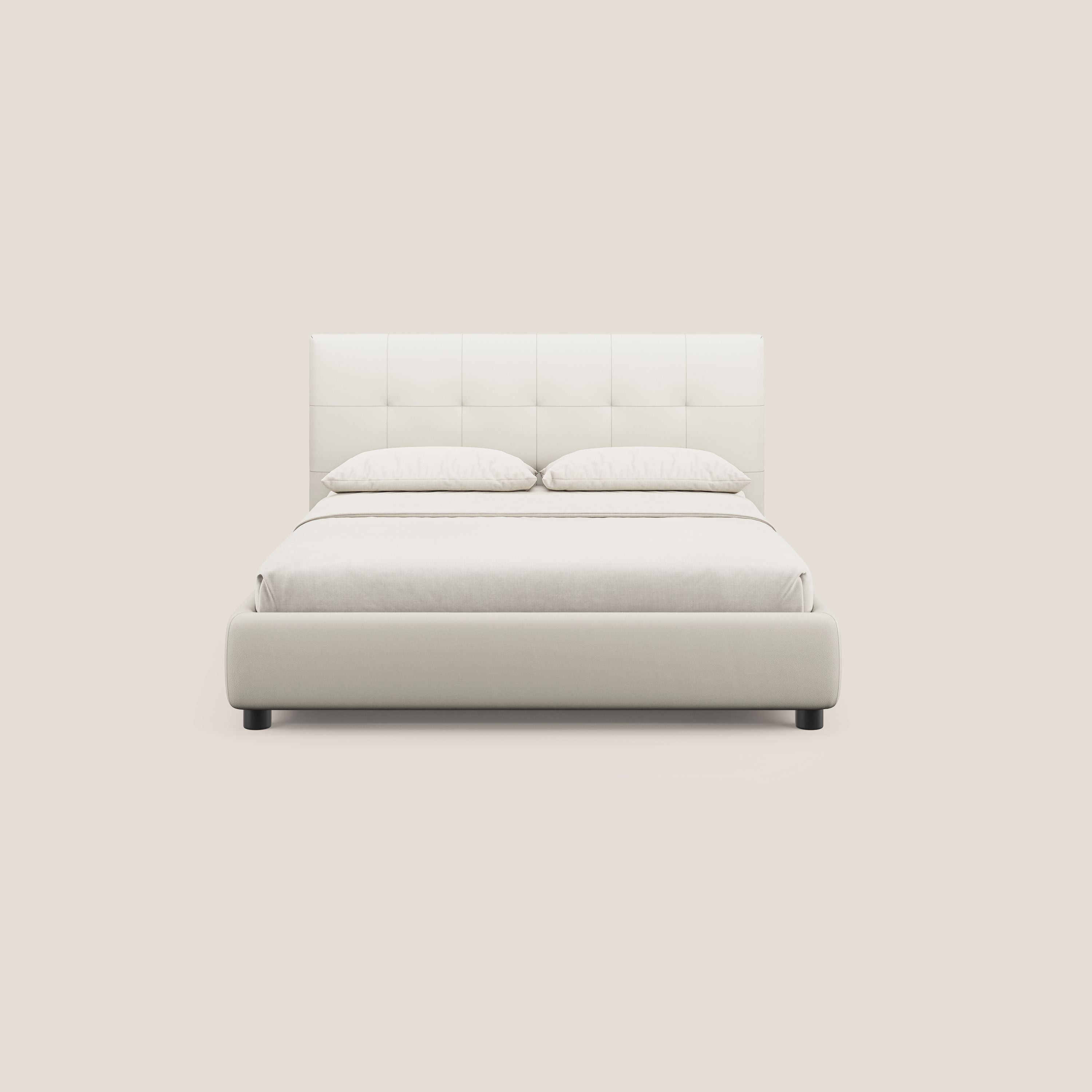 Minato letto imbottito contenitore con testata trapuntata in ecopelle impermeabile T04 bianco - divani.store