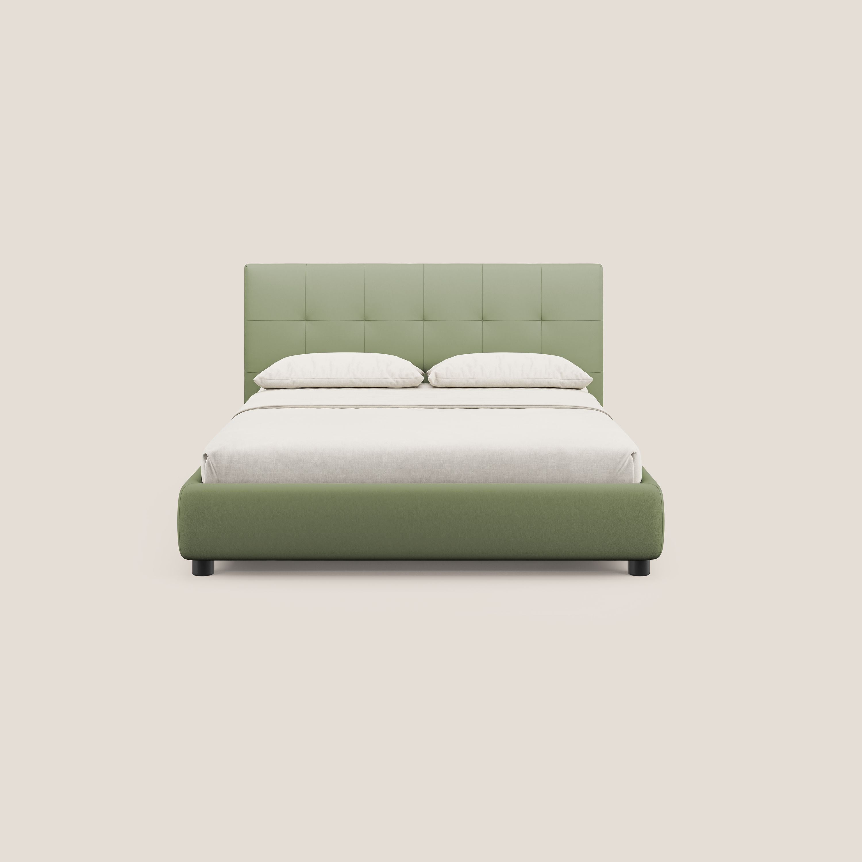 Minato letto imbottito contenitore con testata trapuntata in ecopelle impermeabile T04 verde - divani.store