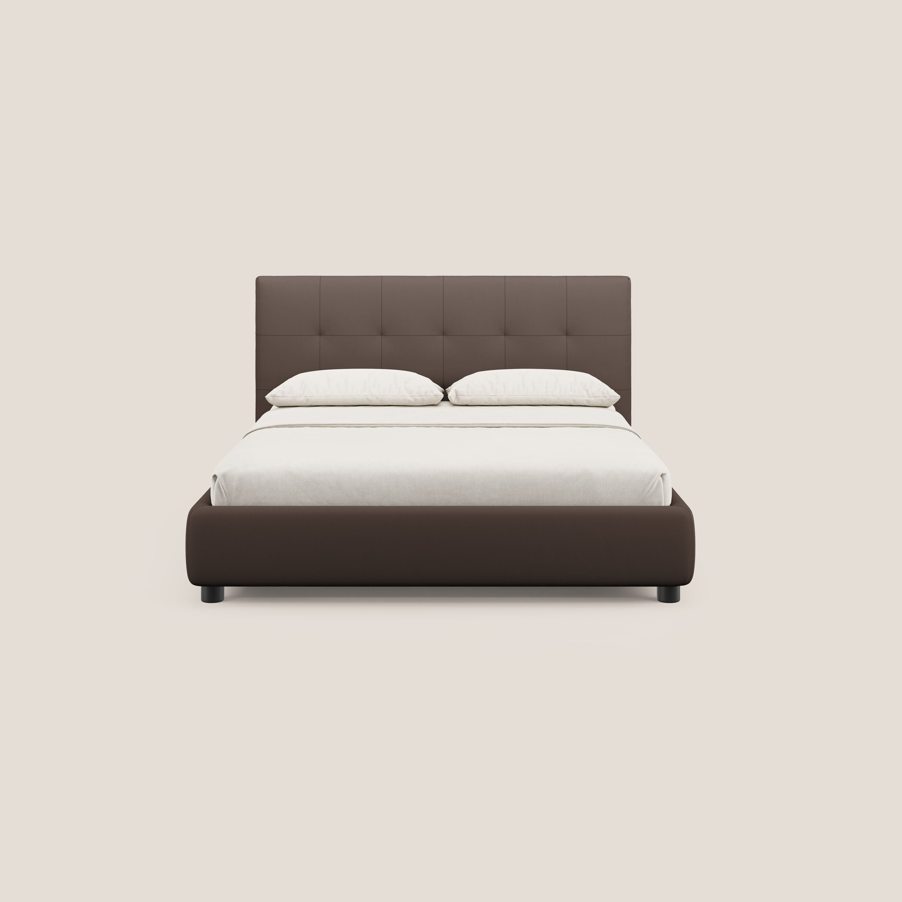 Minato letto imbottito contenitore con testata trapuntata in ecopelle impermeabile T04 marrone - divani.store