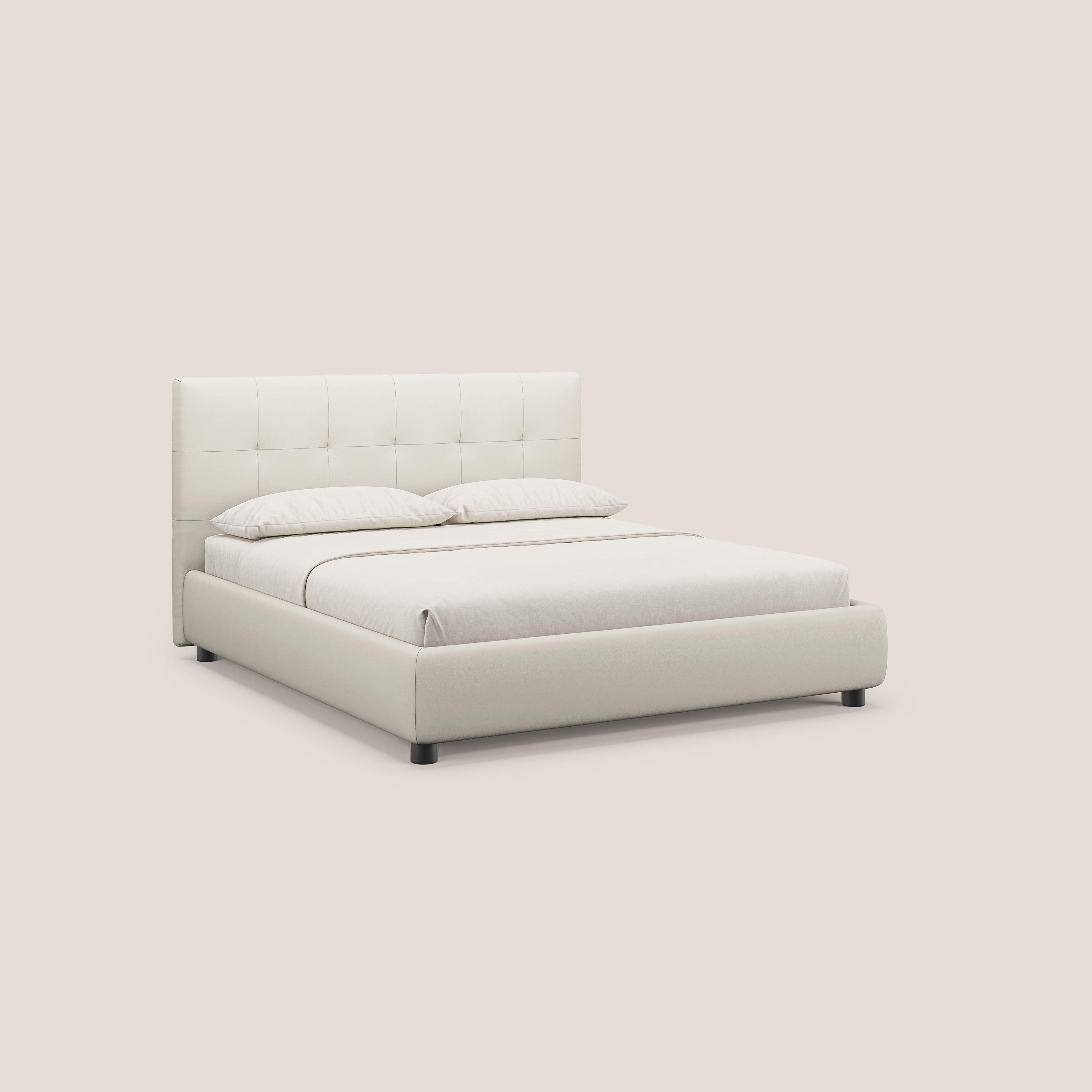 Minato letto imbottito contenitore con testata trapuntata in ecopelle impermeabile T04 bianco - divani.store