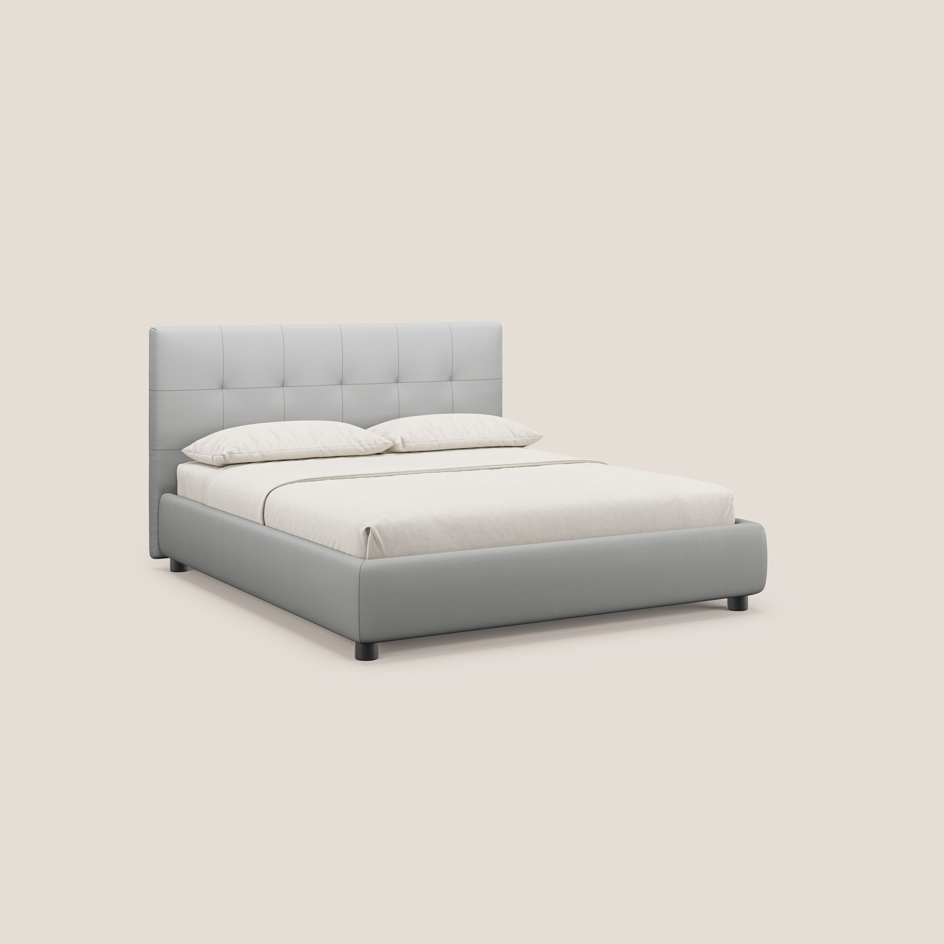 Minato letto imbottito contenitore con testata trapuntata in ecopelle impermeabile T04 grigio chiaro - divani.store