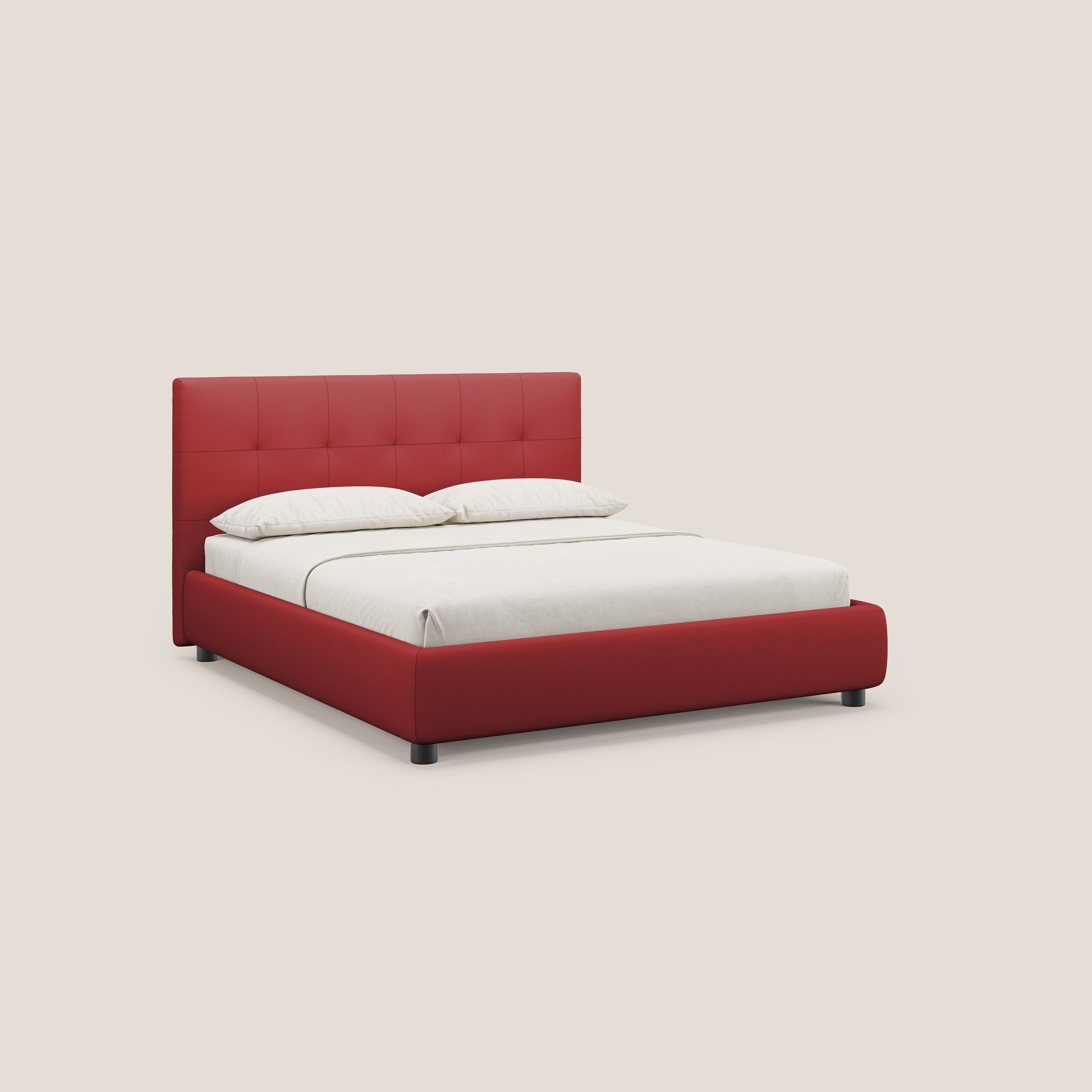 Minato letto imbottito contenitore con testata trapuntata in ecopelle impermeabile T04 rosso - divani.store