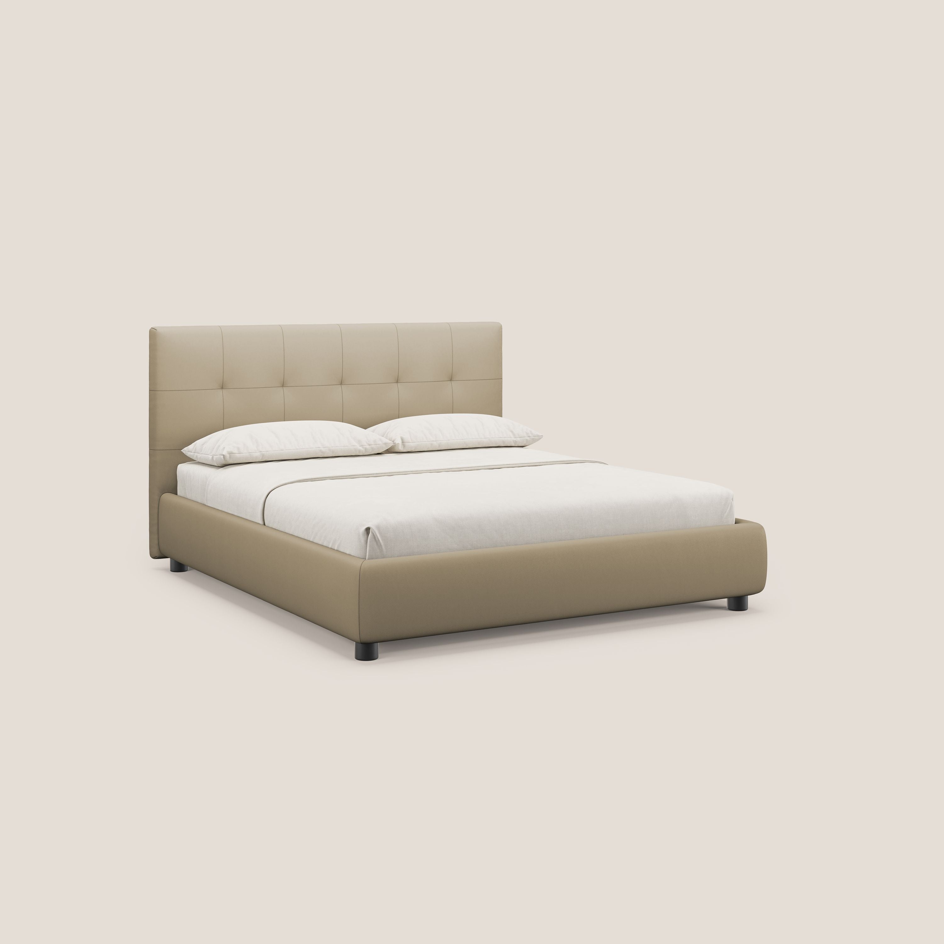 Minato letto imbottito contenitore con testata trapuntata in ecopelle impermeabile T04 beige - divani.store