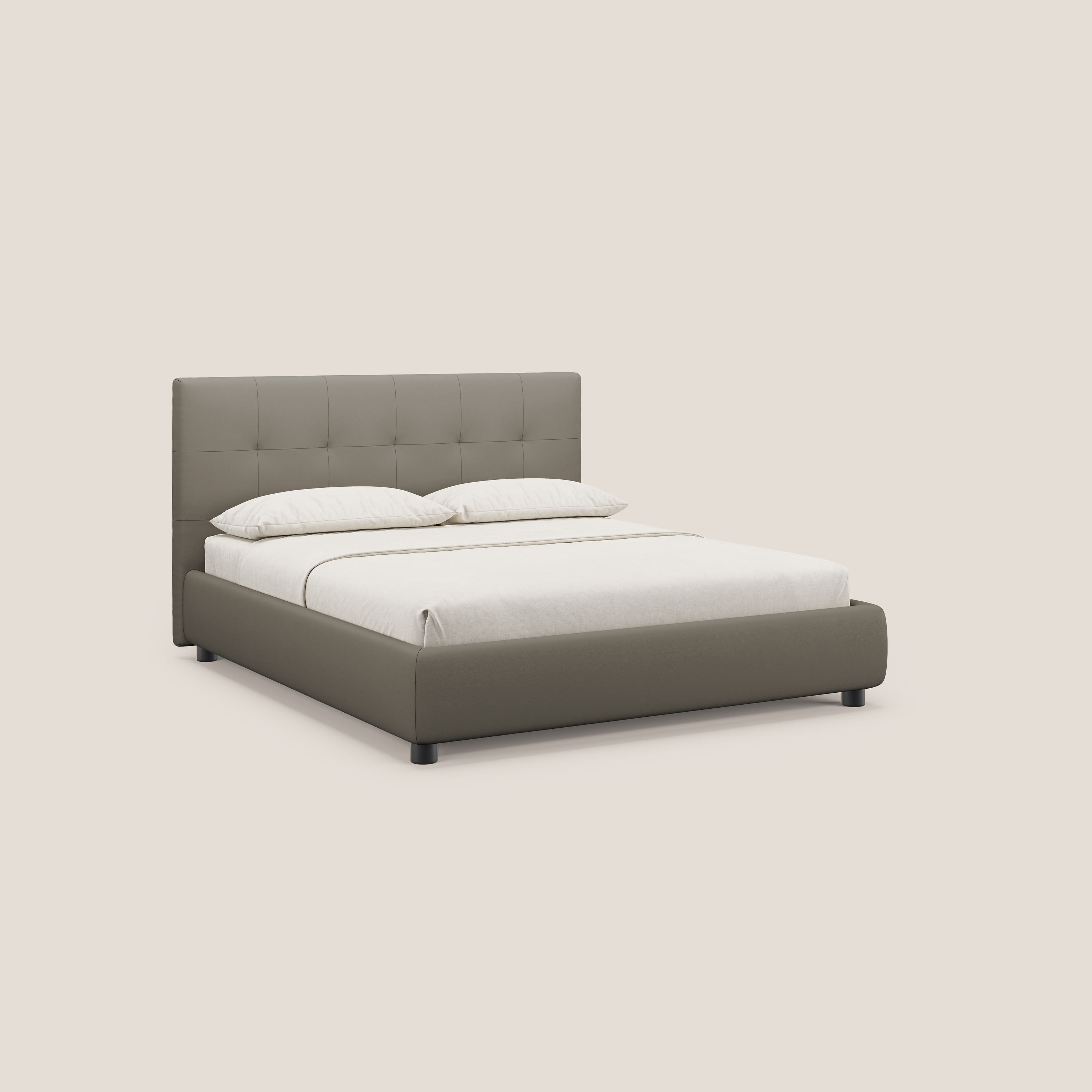 Minato letto imbottito contenitore con testata trapuntata in ecopelle impermeabile T04 talpa - divani.store