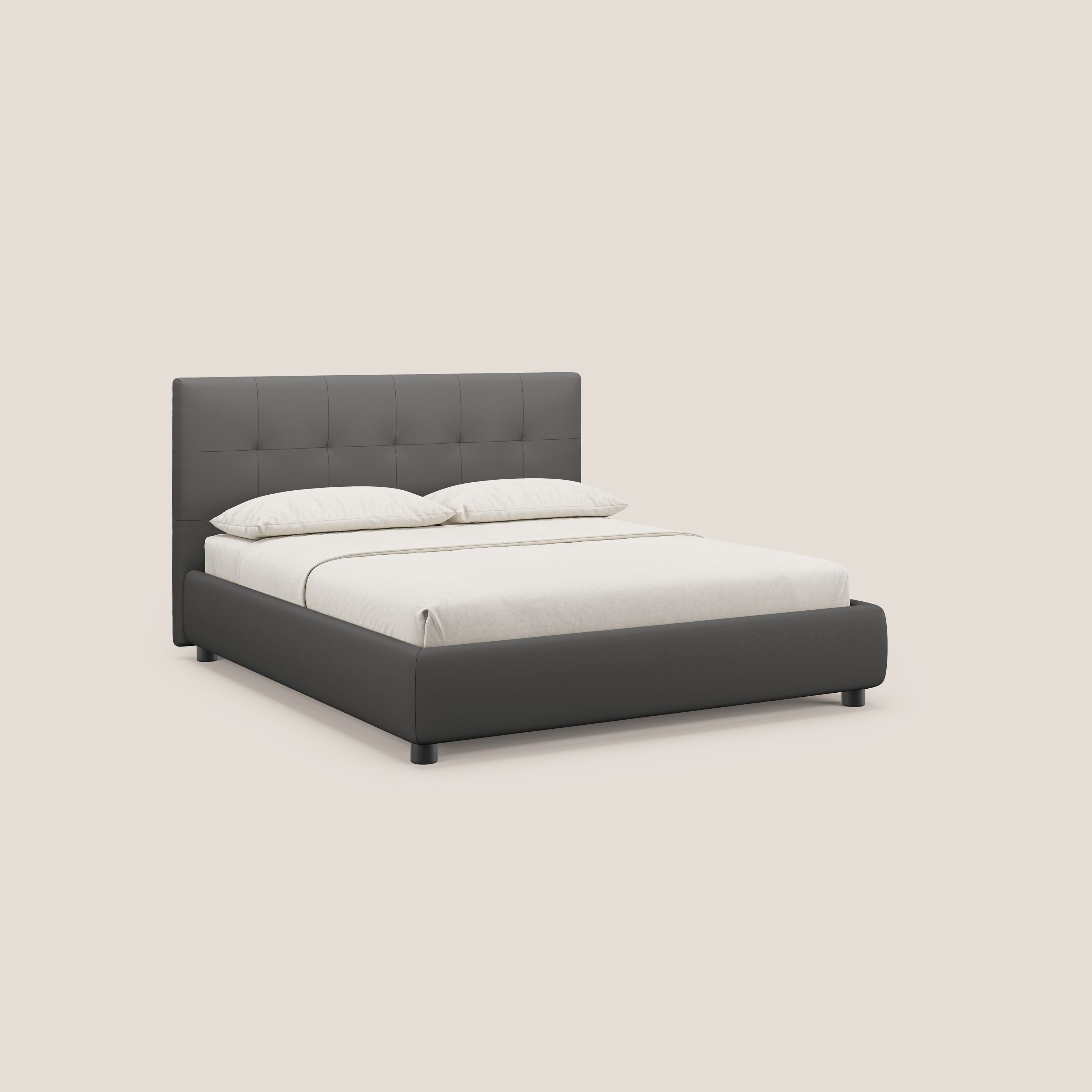 Minato letto imbottito contenitore con testata trapuntata in ecopelle impermeabile T04 antracite - divani.store