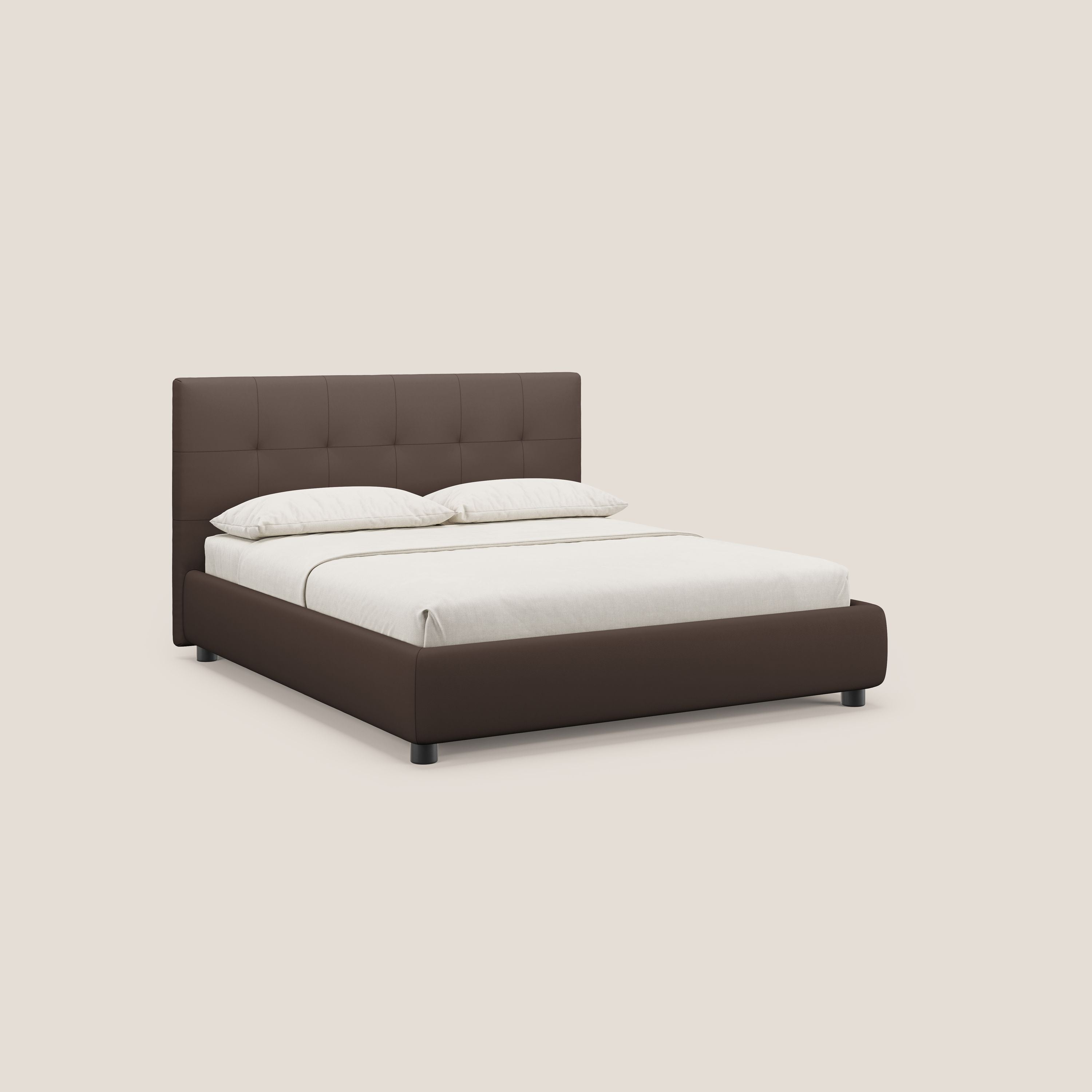 Minato letto imbottito contenitore con testata trapuntata in ecopelle impermeabile T04 marrone - divani.store