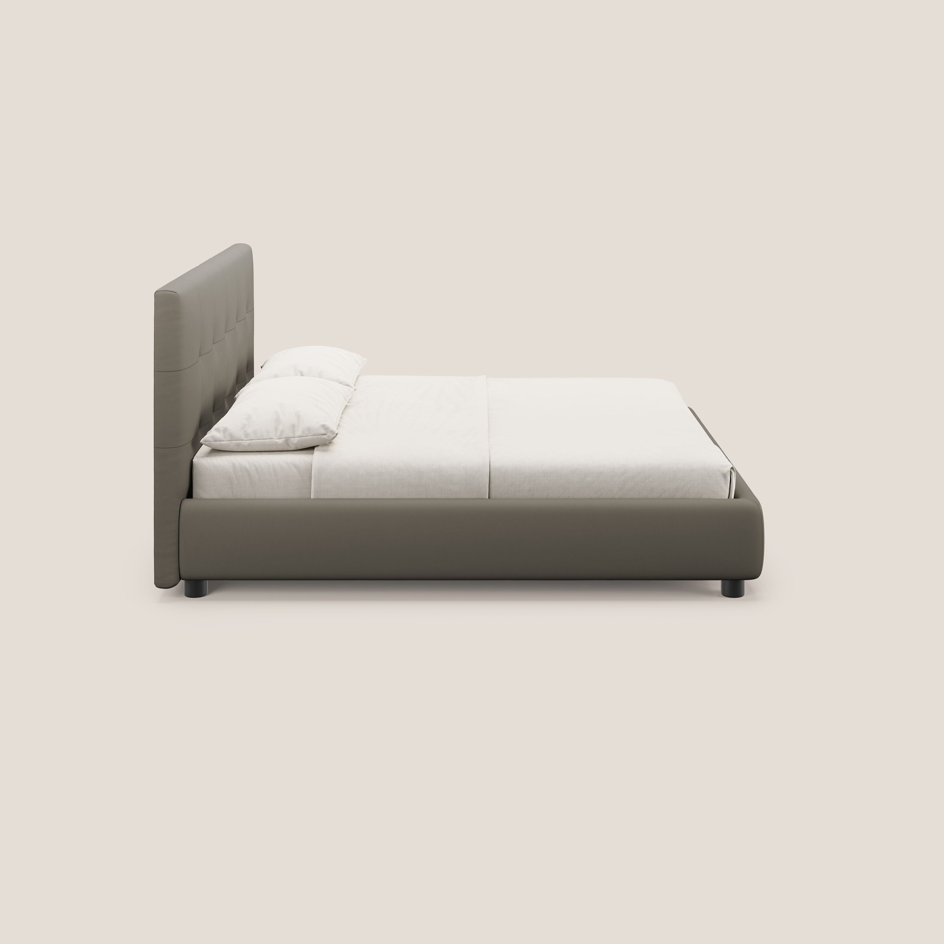 Minato letto imbottito contenitore con testata trapuntata in ecopelle impermeabile T04 talpa - divani.store