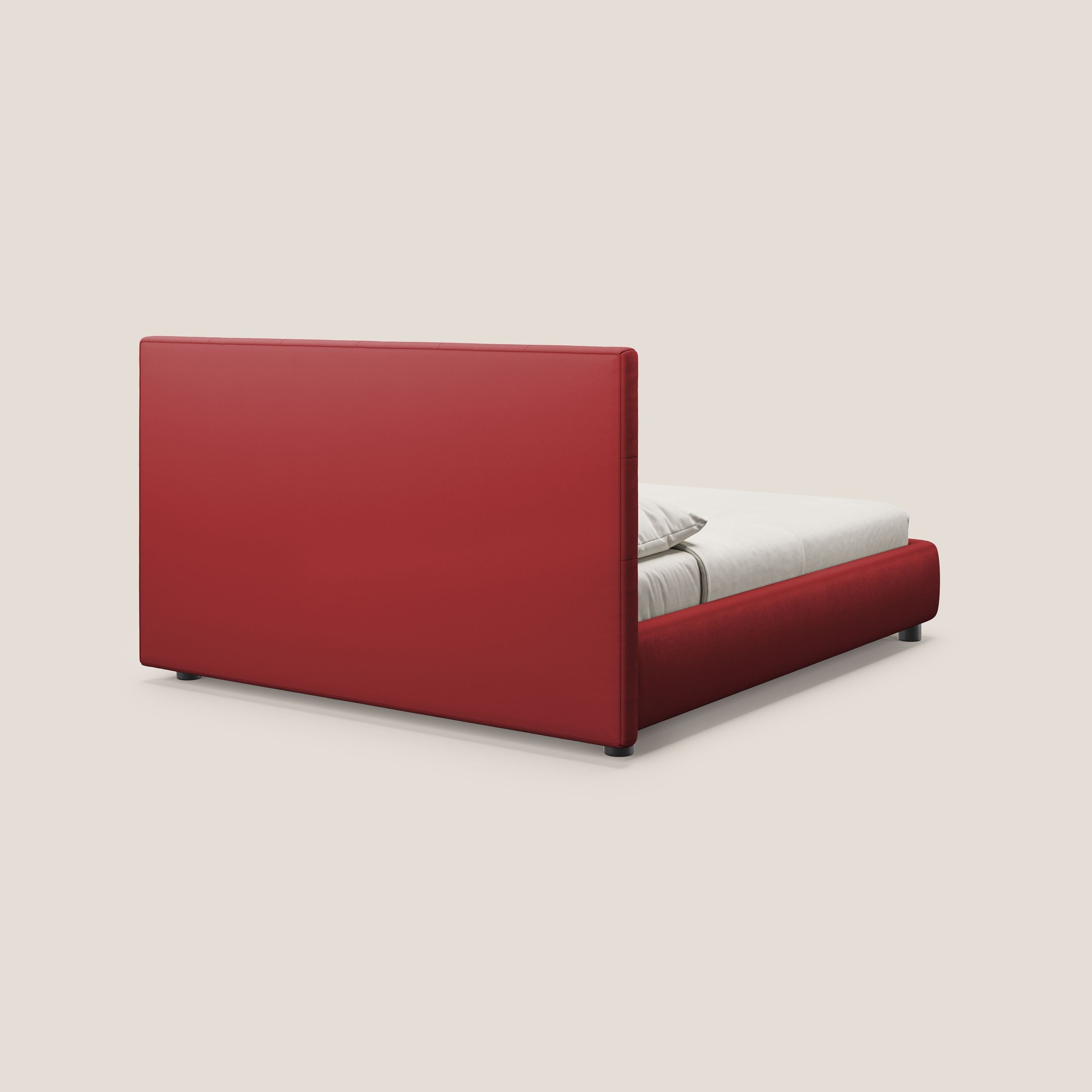 Minato letto imbottito contenitore con testata trapuntata in ecopelle impermeabile T04 rosso - divani.store