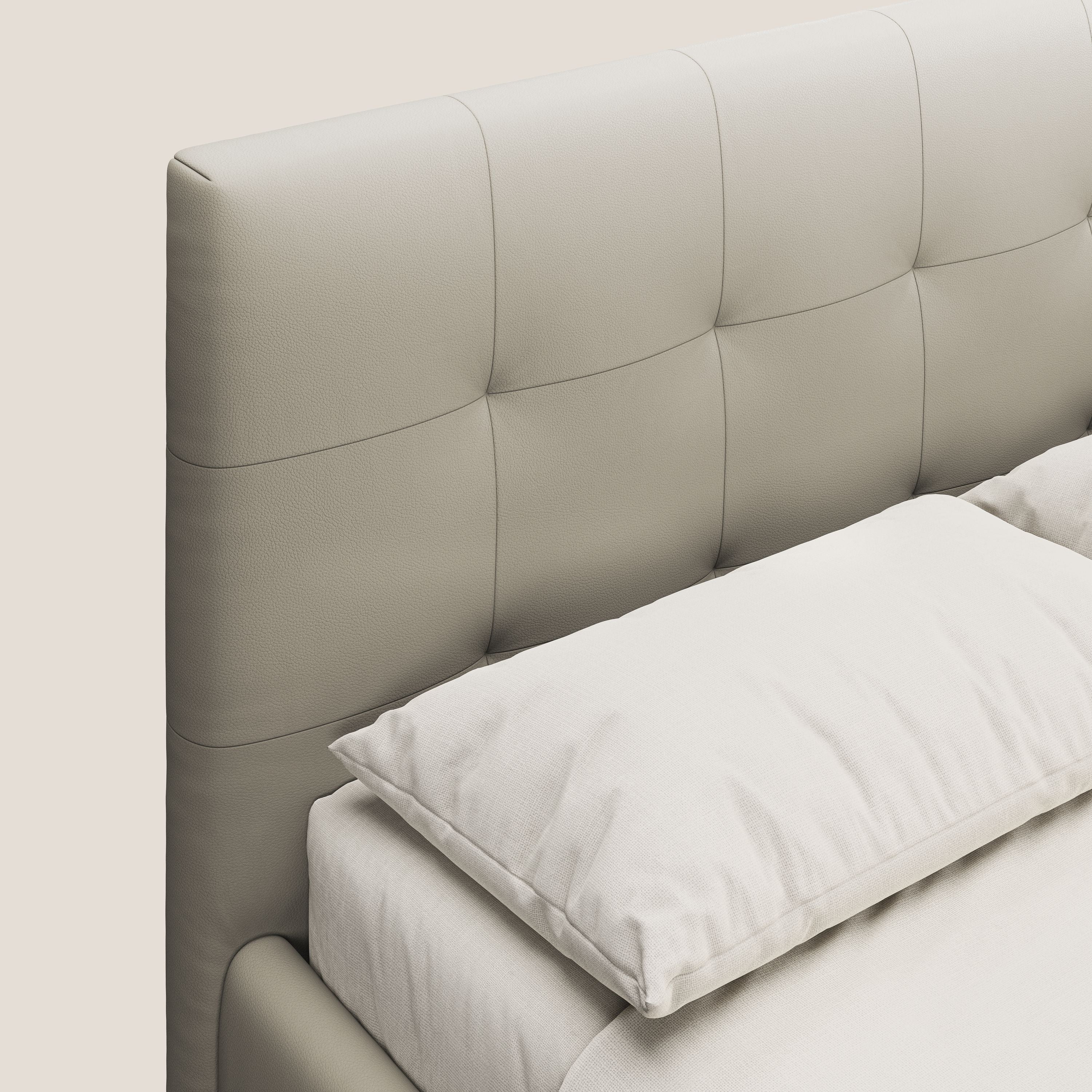 Minato letto imbottito contenitore con testata trapuntata in ecopelle impermeabile T04 tortora - divani.store