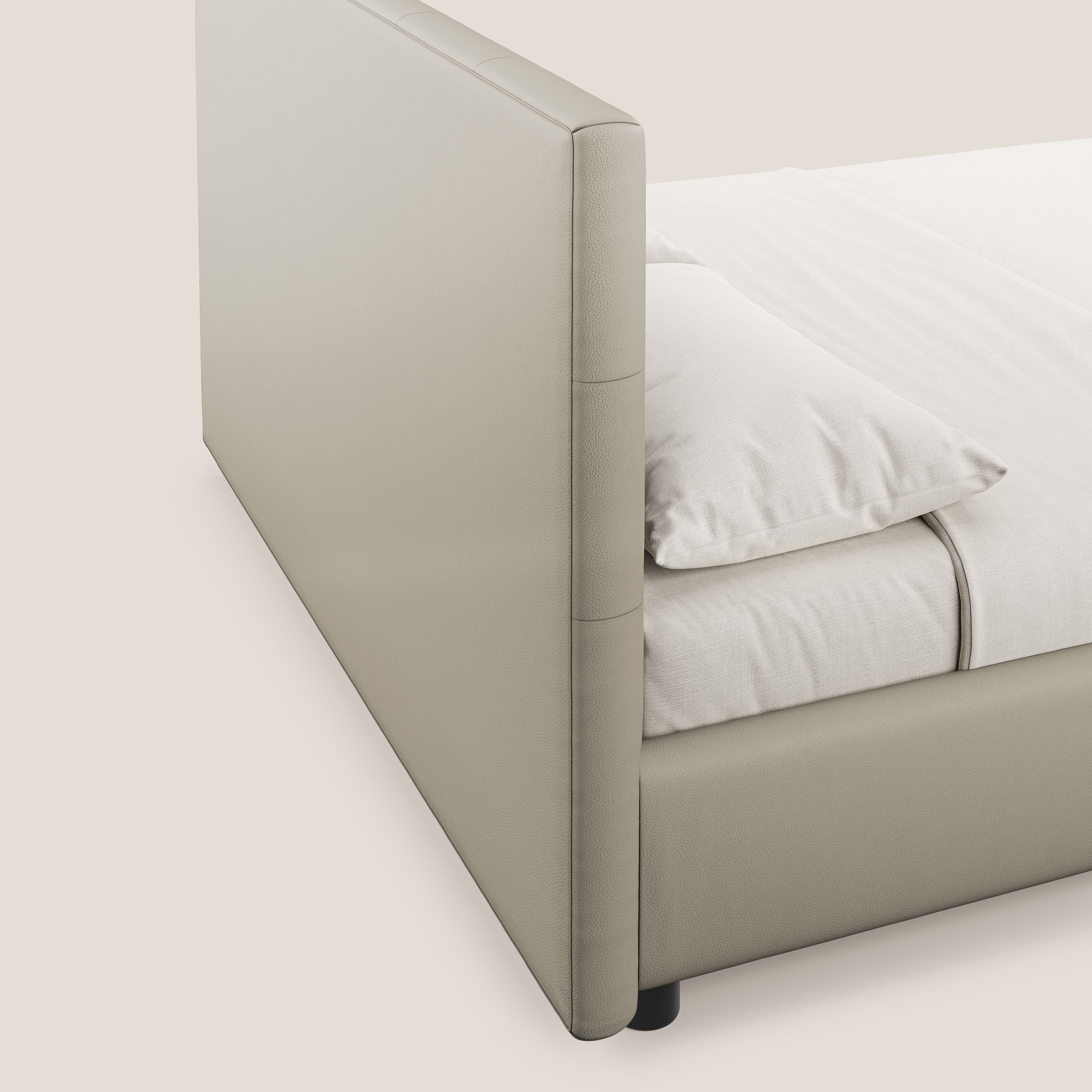 Minato letto imbottito contenitore con testata trapuntata in ecopelle impermeabile T04 tortora - divani.store